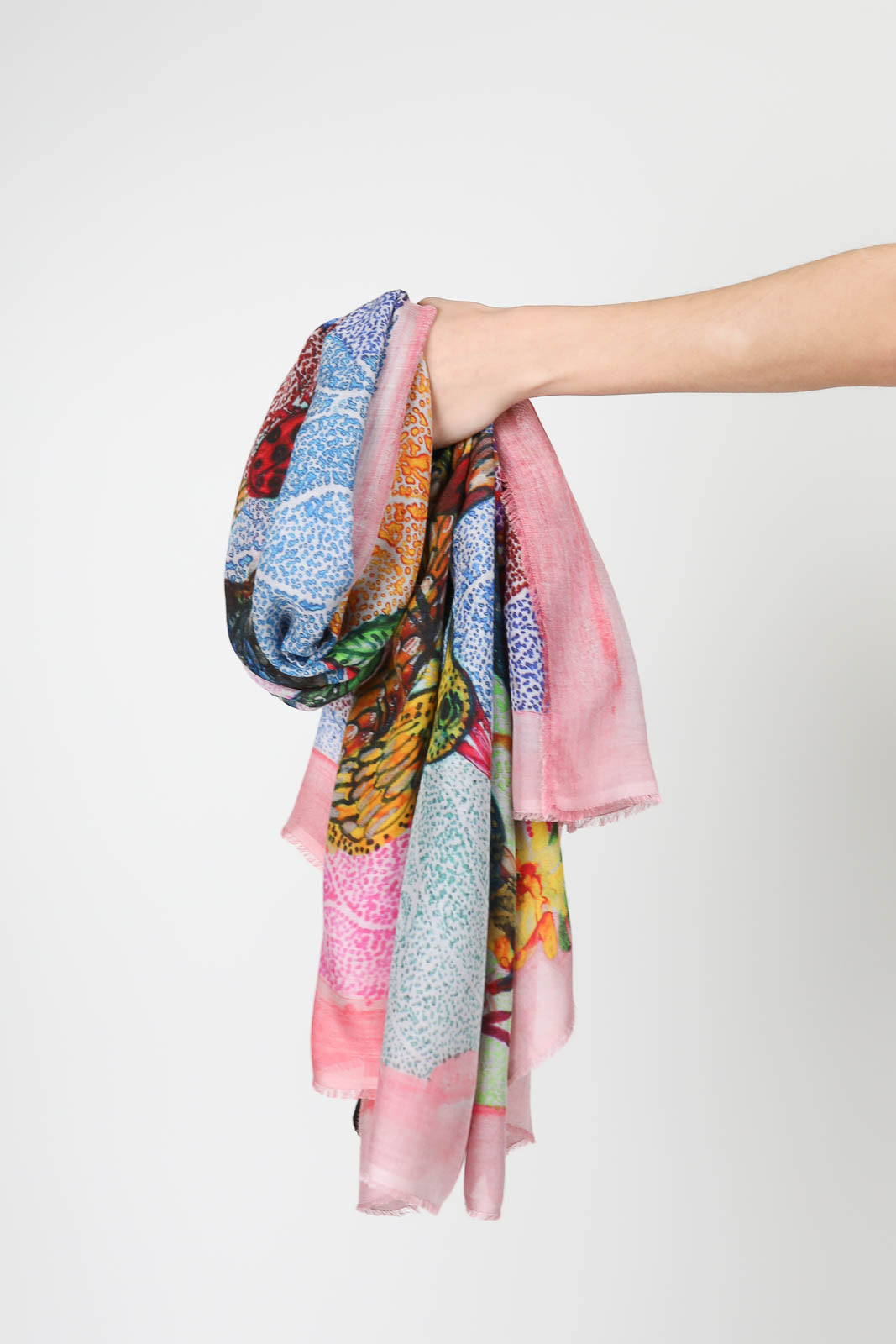 Conference of Birds scarf in pink multi