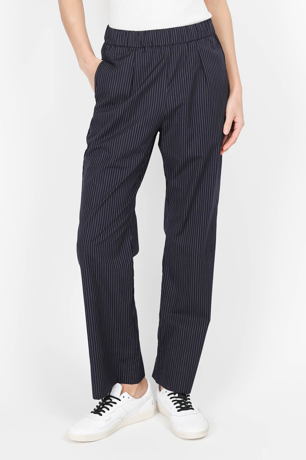 Sydney Pinstripe trousers in Midnight Blue