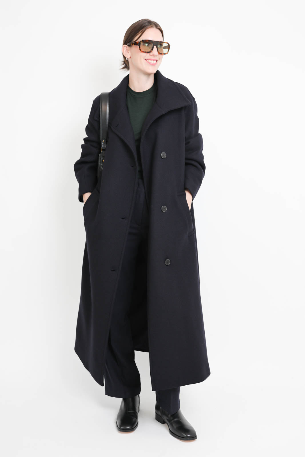 Pomandère, wool coat in navy