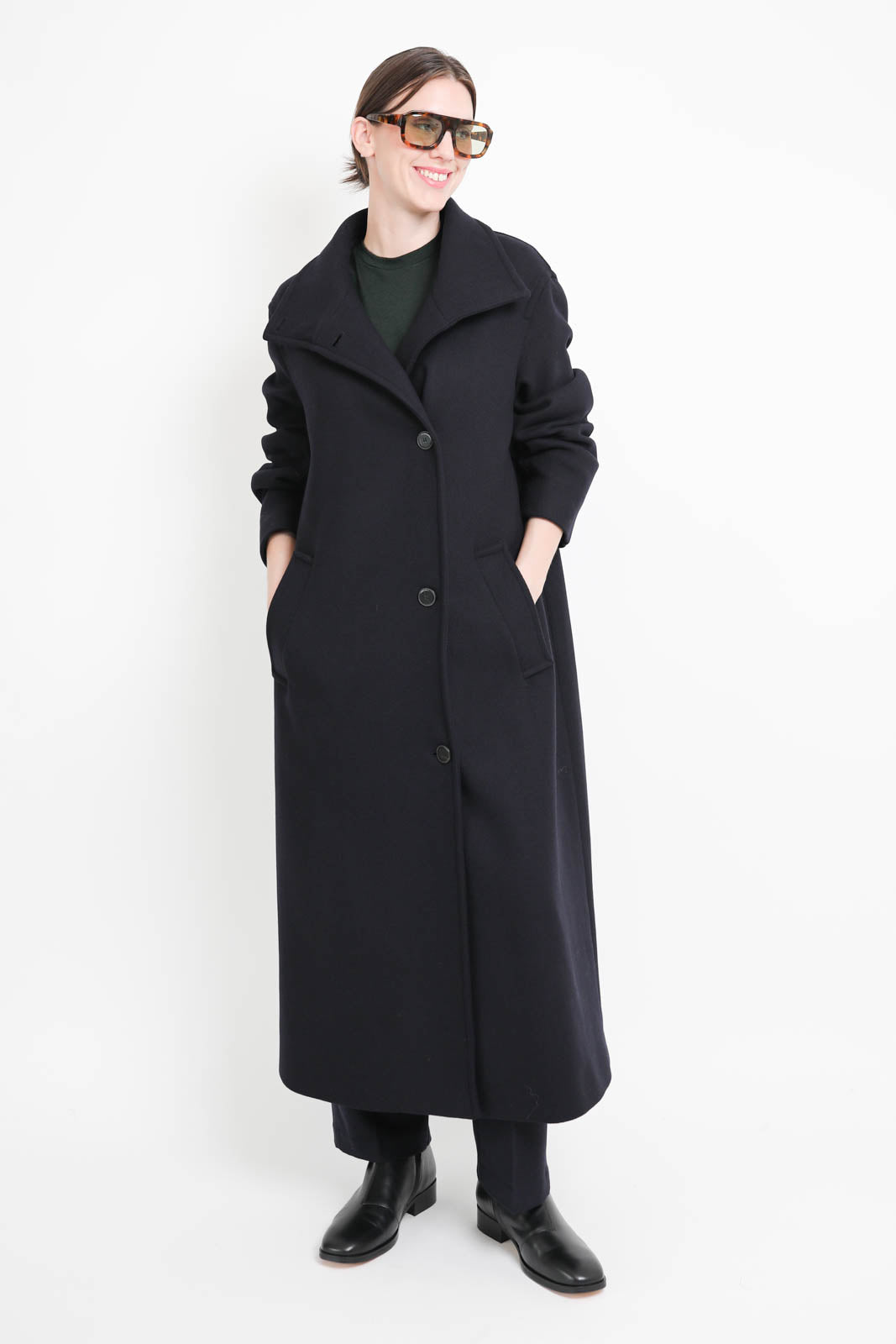Pomandère, wool coat in navy