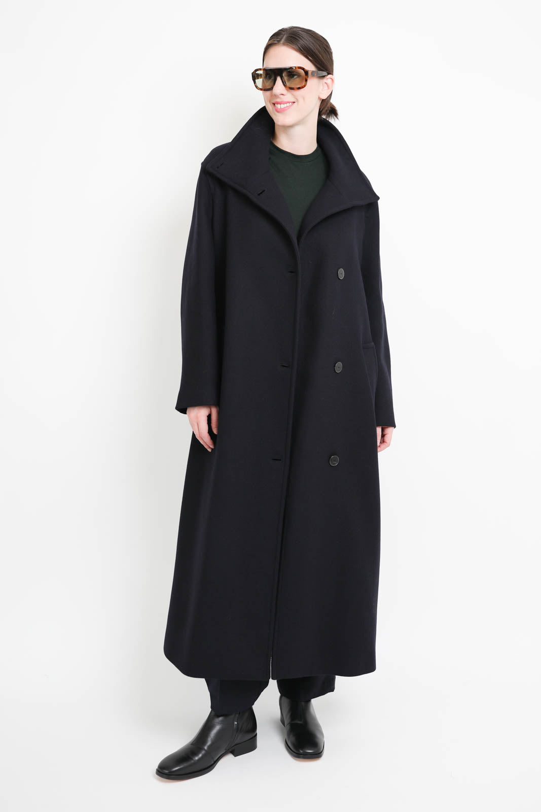 Pomandère, wool coat in navy