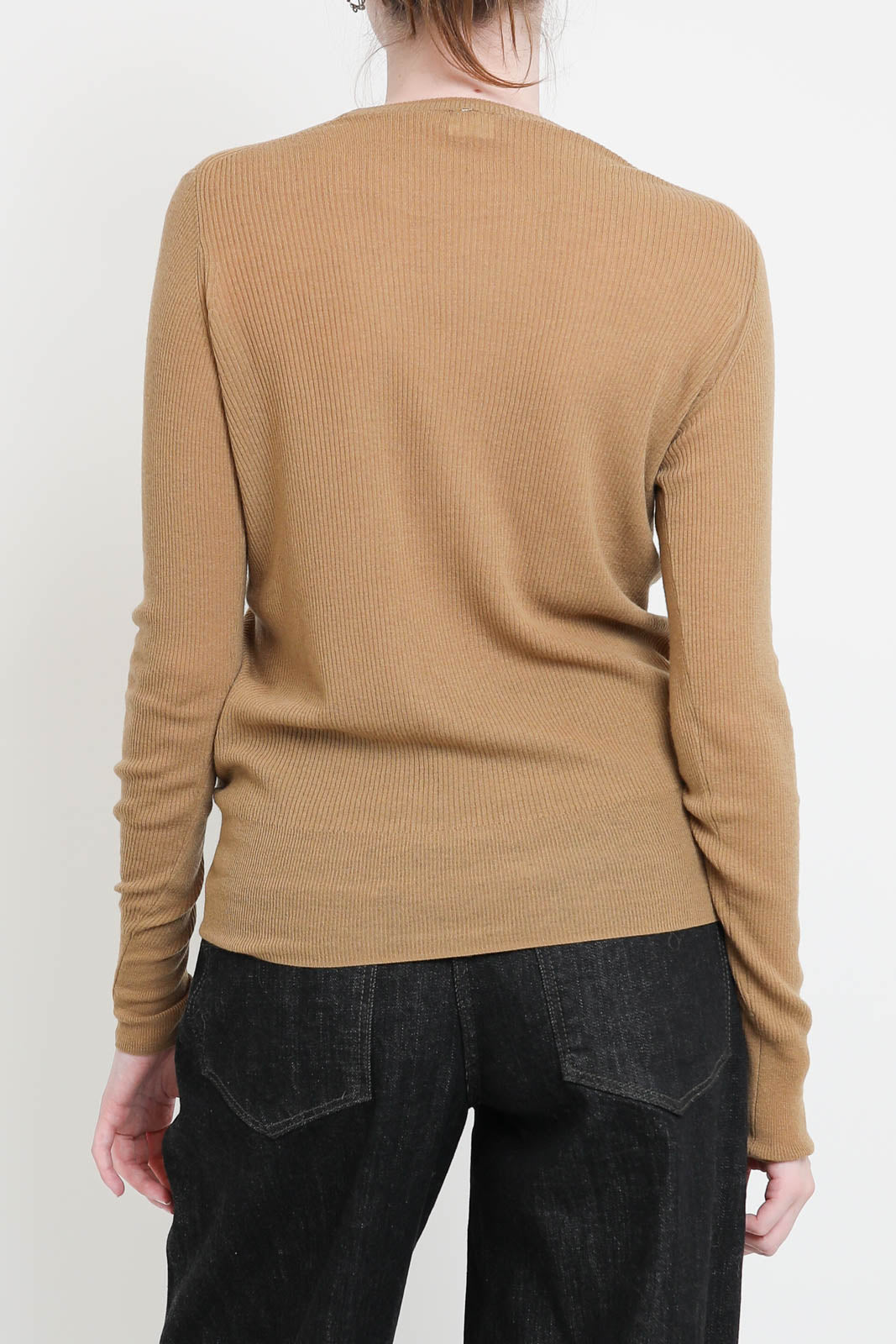 Long-sleeved wool shirt in camel