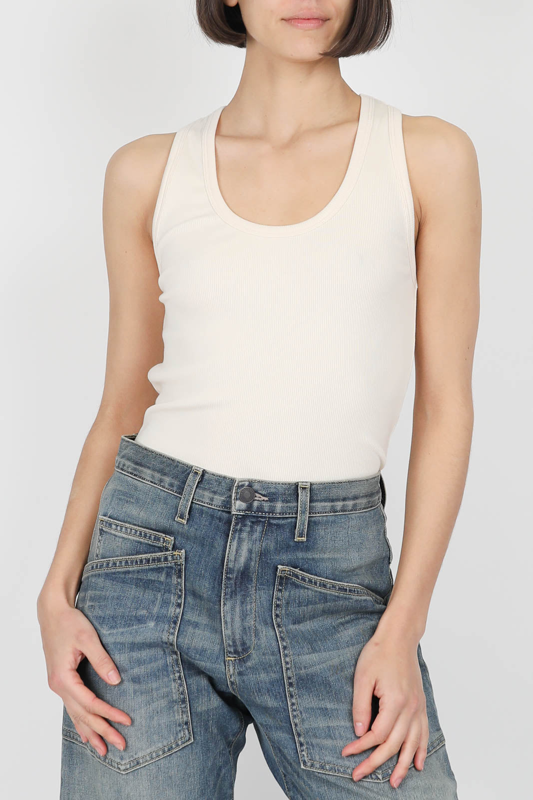 Rib tank top in Ivoire