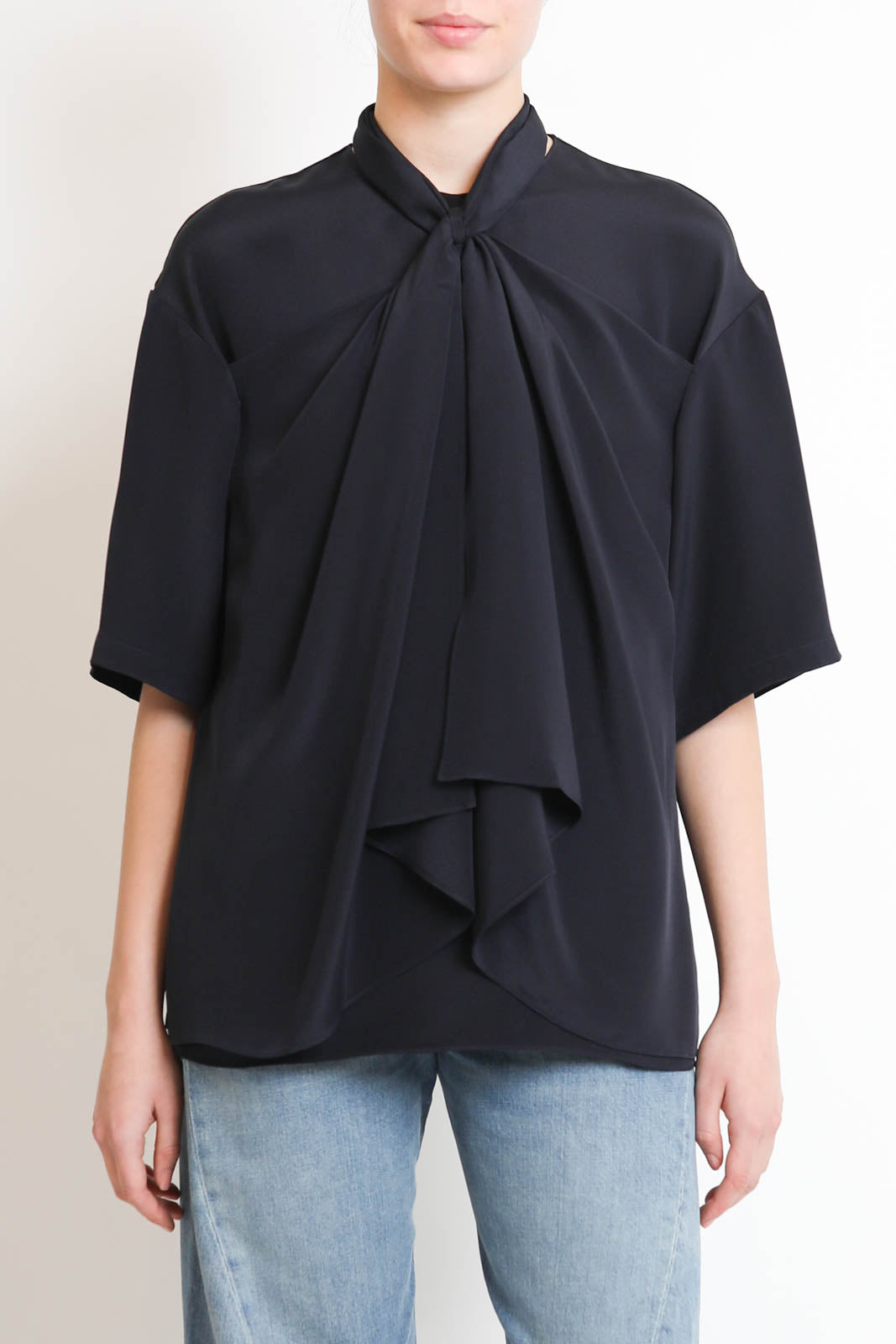 Tibi, Blouse 4 Ply Silk Tie in Dark Navy