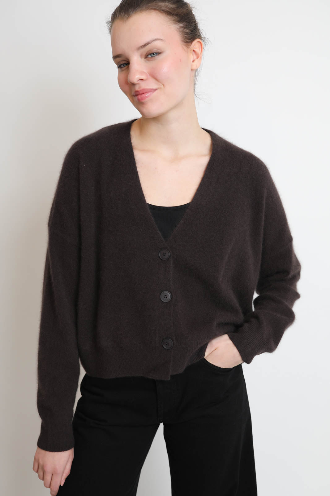 C. T. Plage, V-neck cardigan in brown