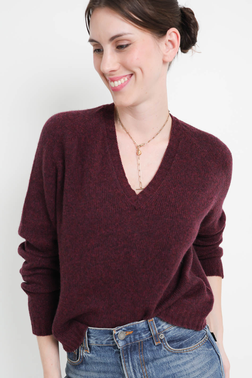 Roberto Collina, Scollo V sweater in bordeaux