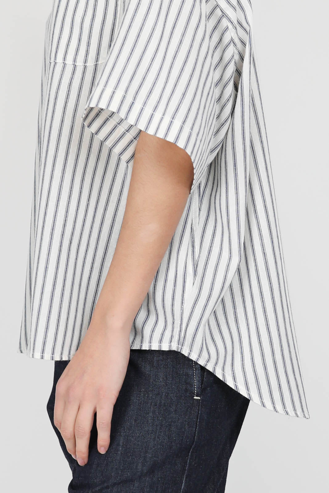 Blouse with short sleeves in Blue Ticking Stripe