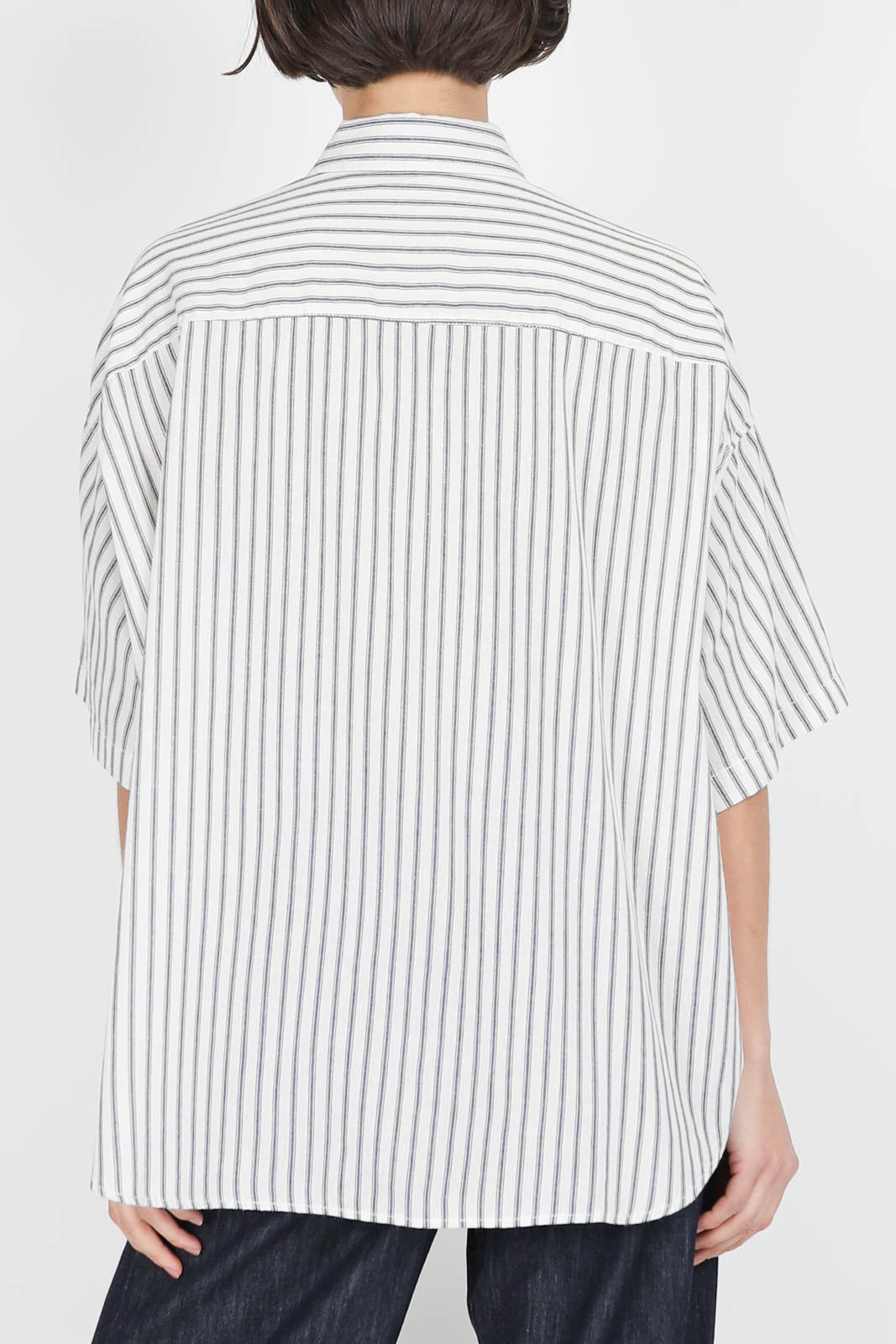 Blouse with short sleeves in Blue Ticking Stripe