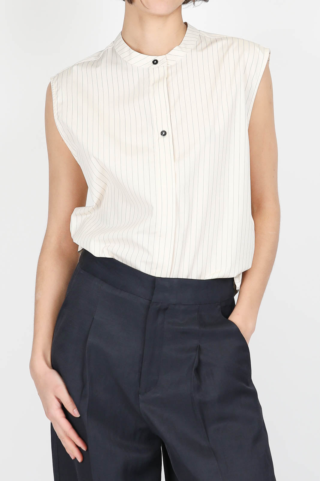 Hale blouse in Ivory/Black Stripes