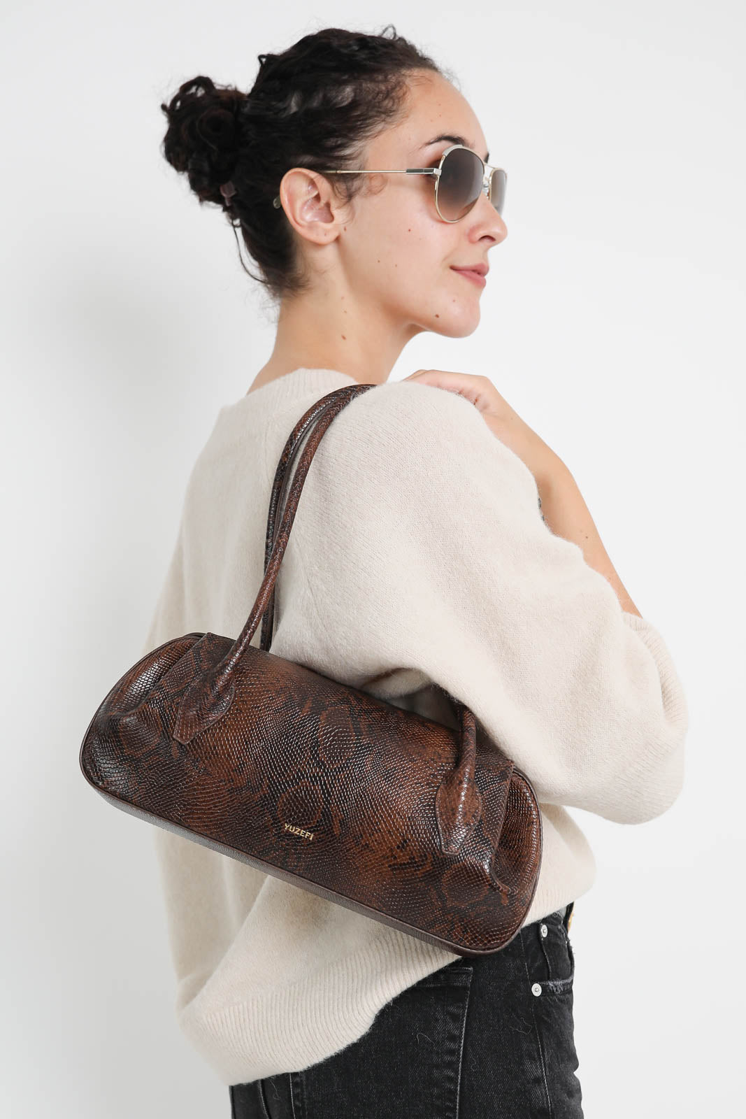 Yuzefi, Bag Oyster in Embossed Snake