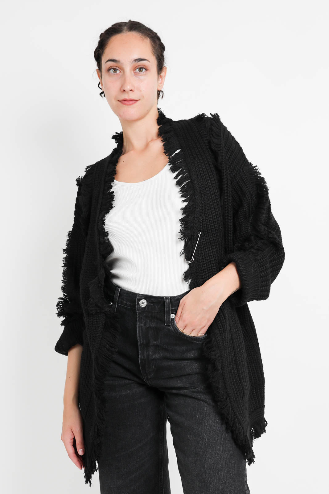 R13, Cardigan Fringe in black