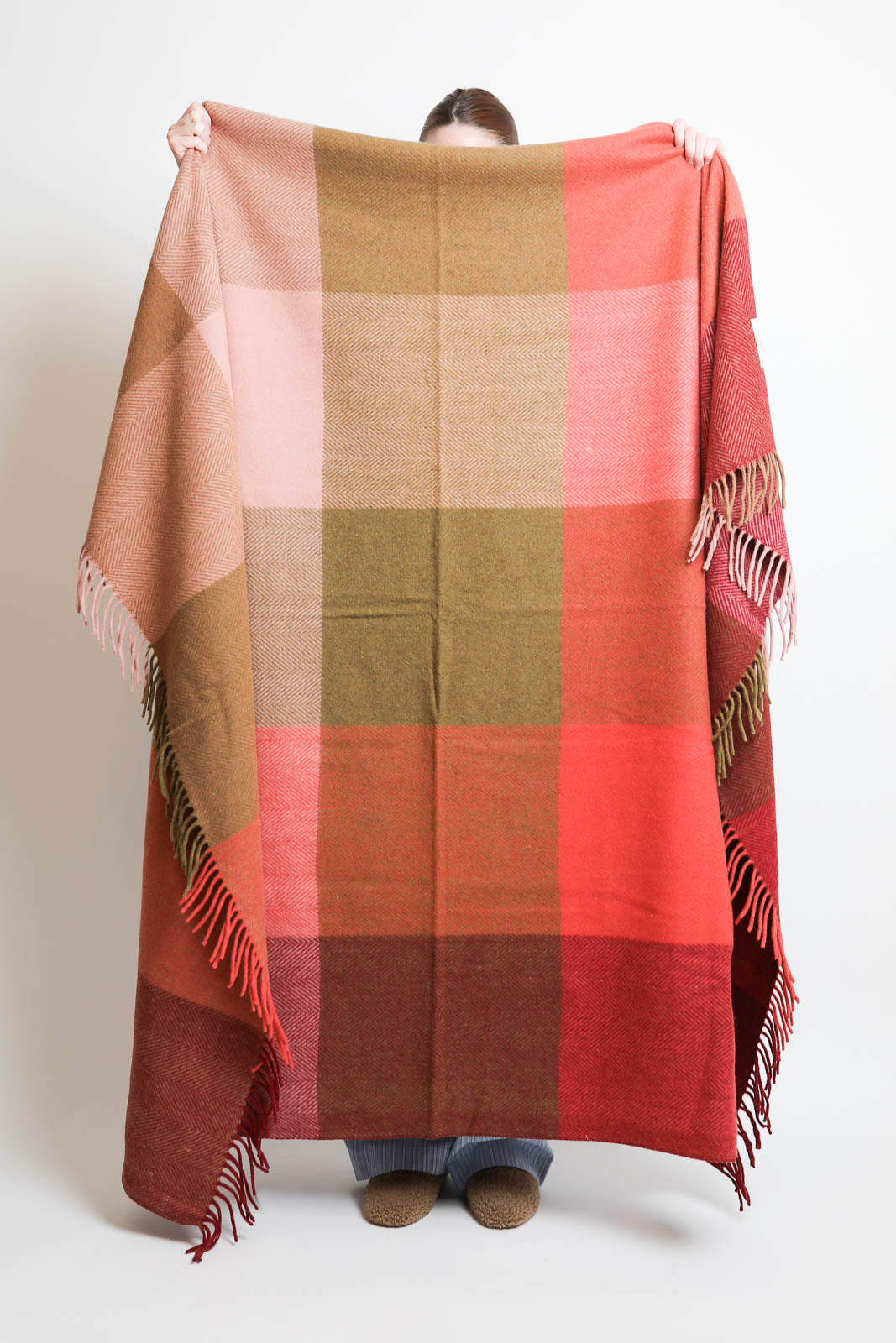 TCo, Blanket Recycled Wool in Pink Herringbone Block Check
