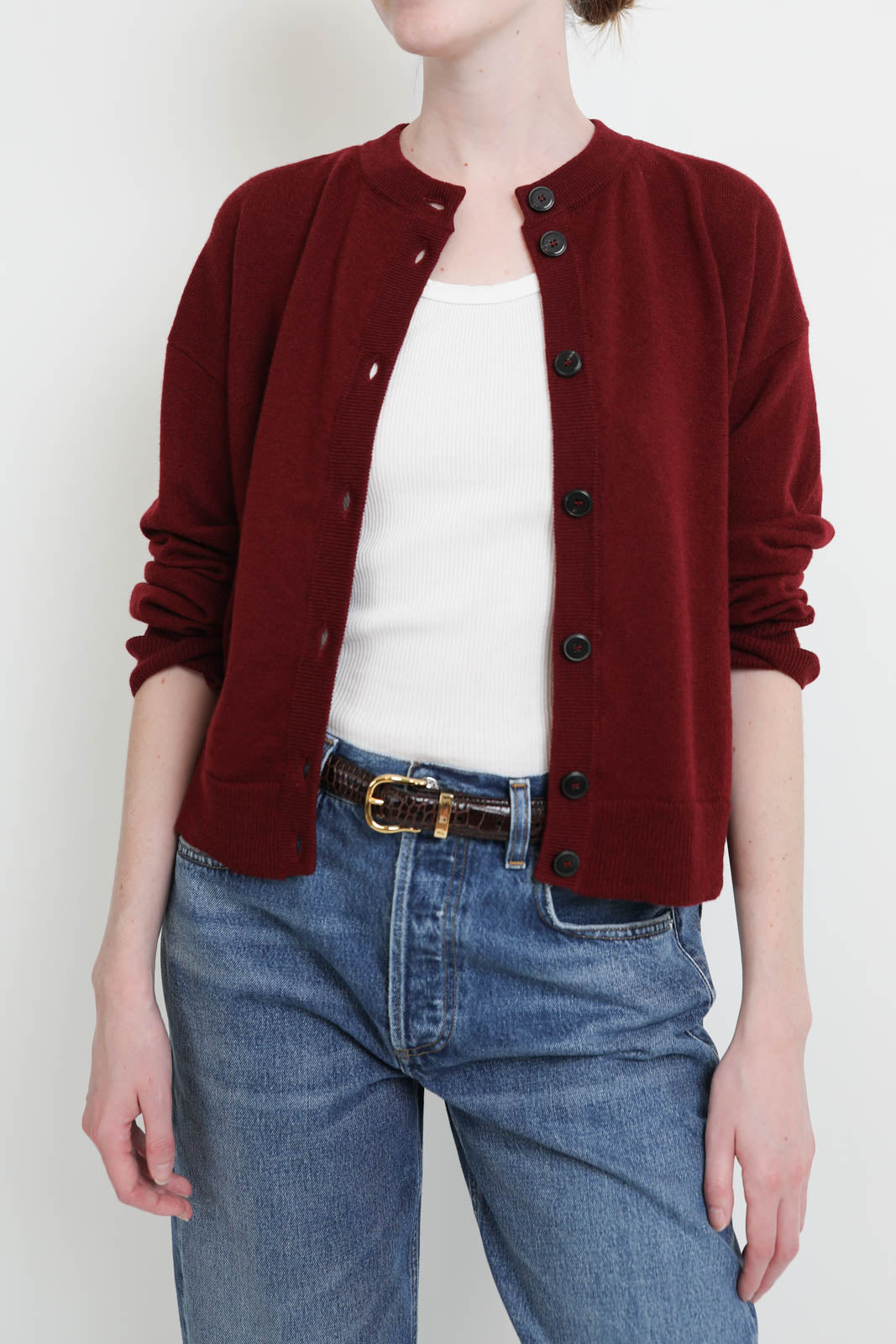 Pomandère, wool cardigan in Wine Red