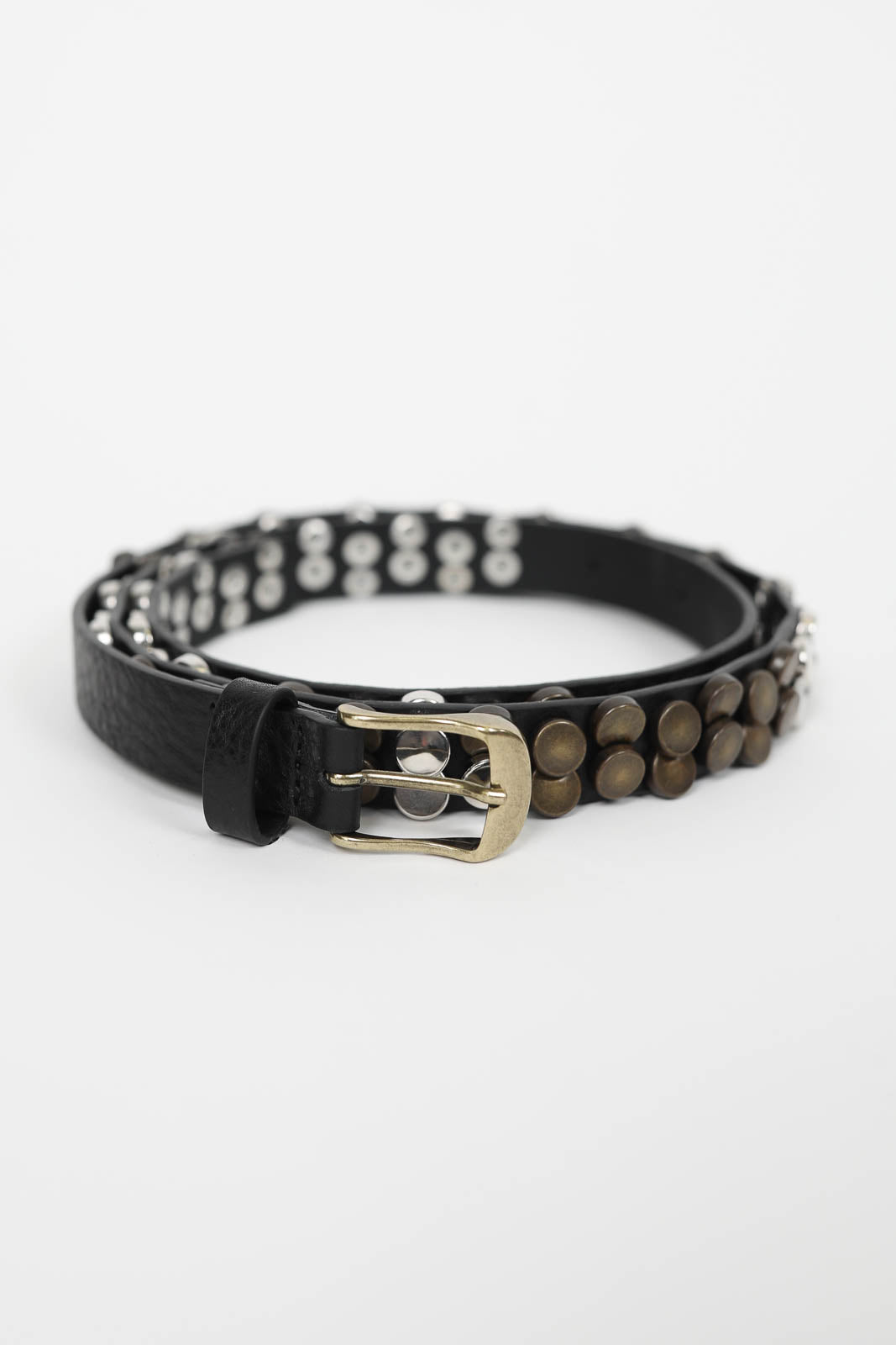 Studded leather belt in black