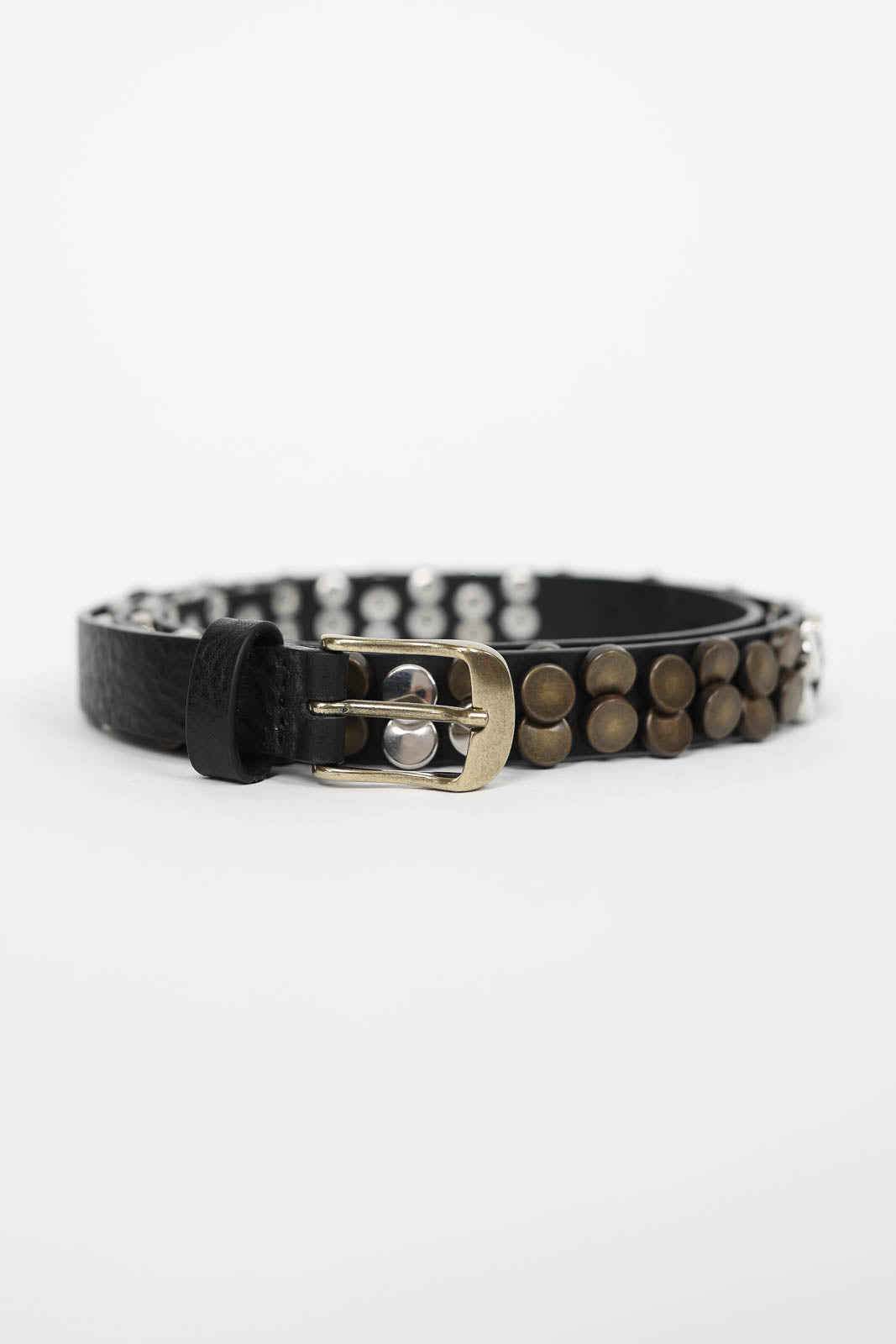 Studded leather belt in black