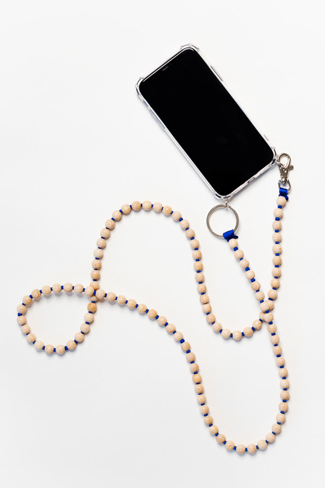 Cell phone chain in natural/blue