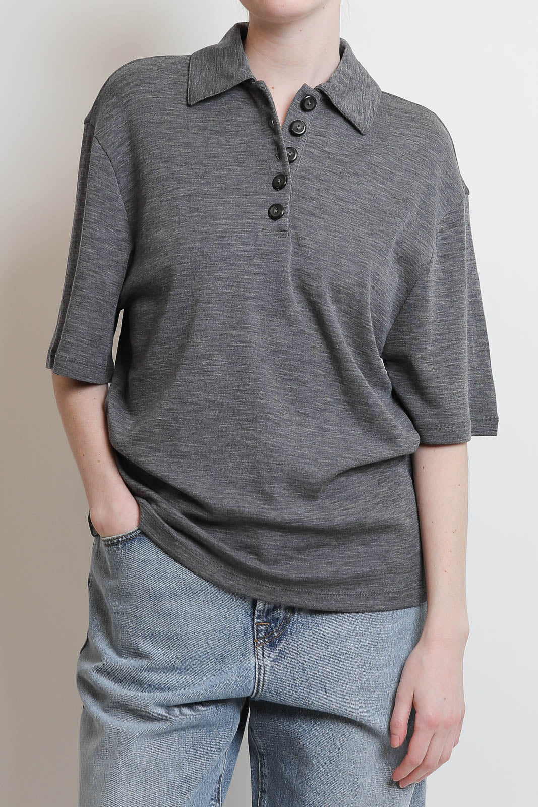 T-shirt polo Merino brut, couleur gris moyen chiné