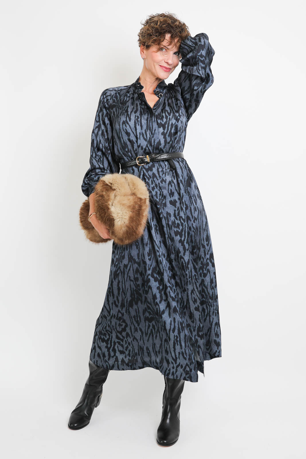 Forte-Forte, robe Moiree Satin in Stone