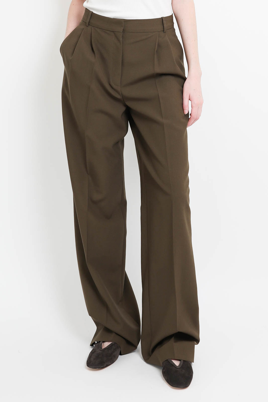 Cru, pantalon en laine en Forest