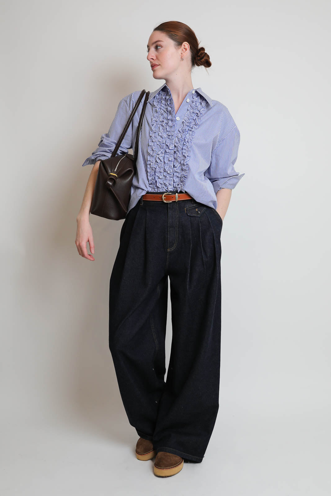 Tibi, chemisier Easy Tuxedo en bleu multicolore