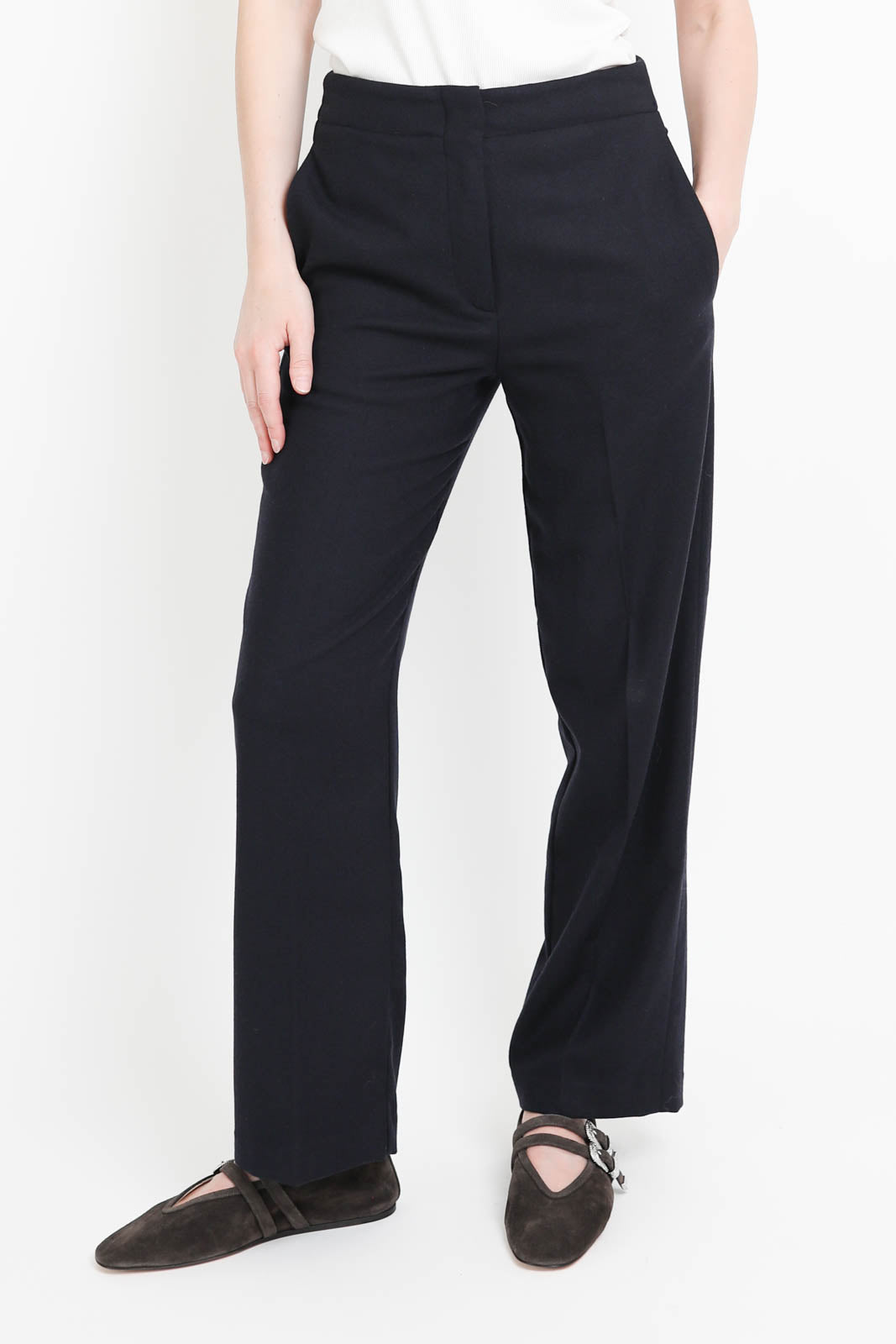 Pomandère, pantalon à jambe droite marine