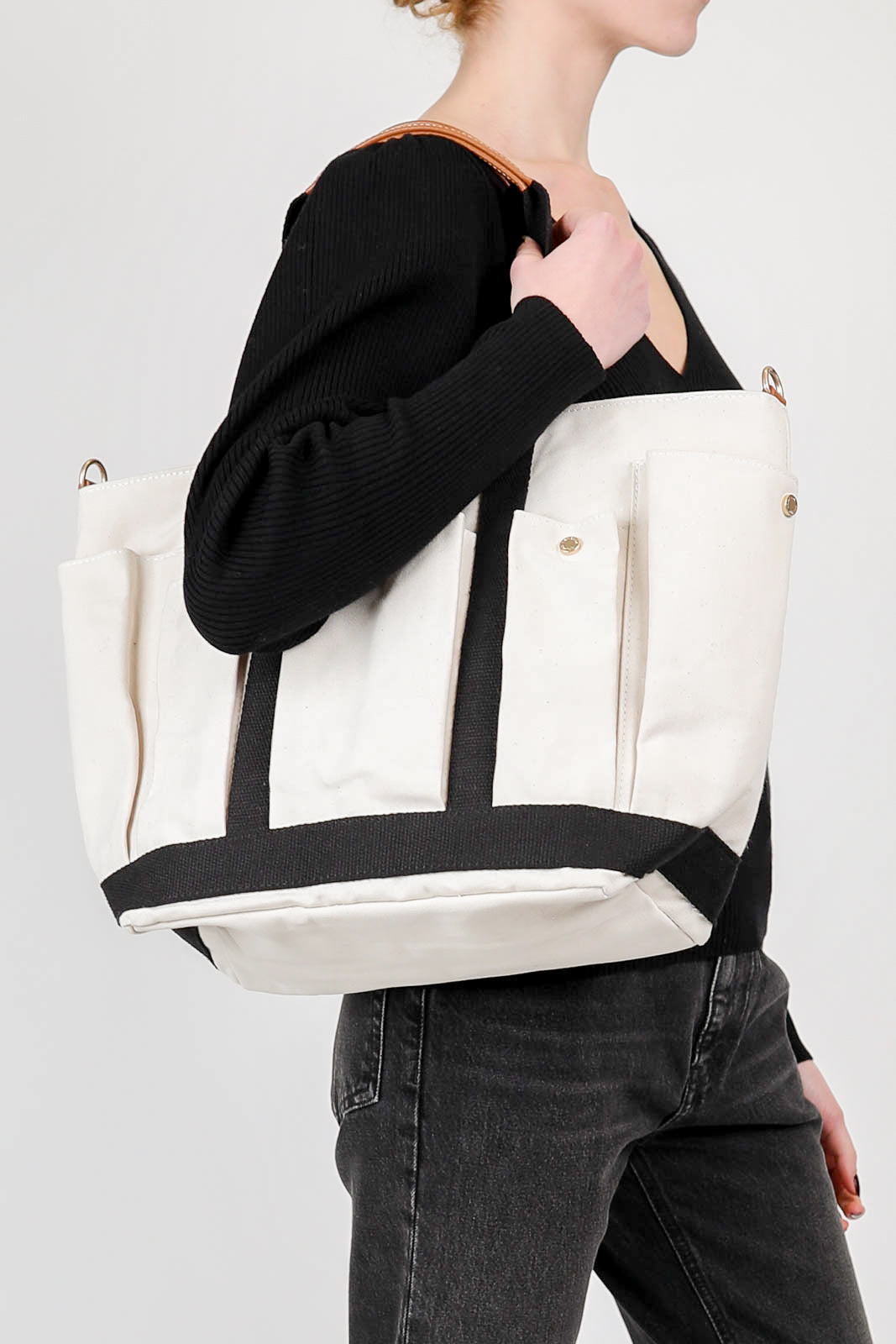 Sac Cabas Multipoche L en écru/noir