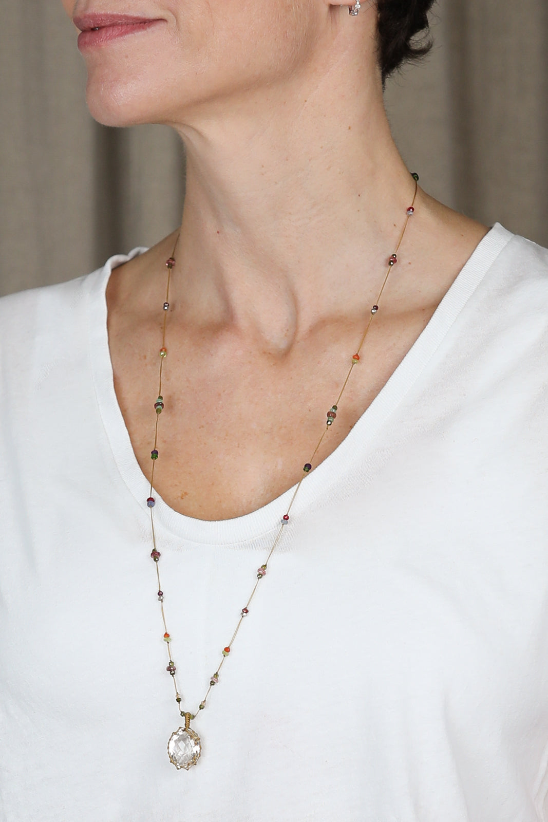 Collier Tibet long en Crystal Quartz