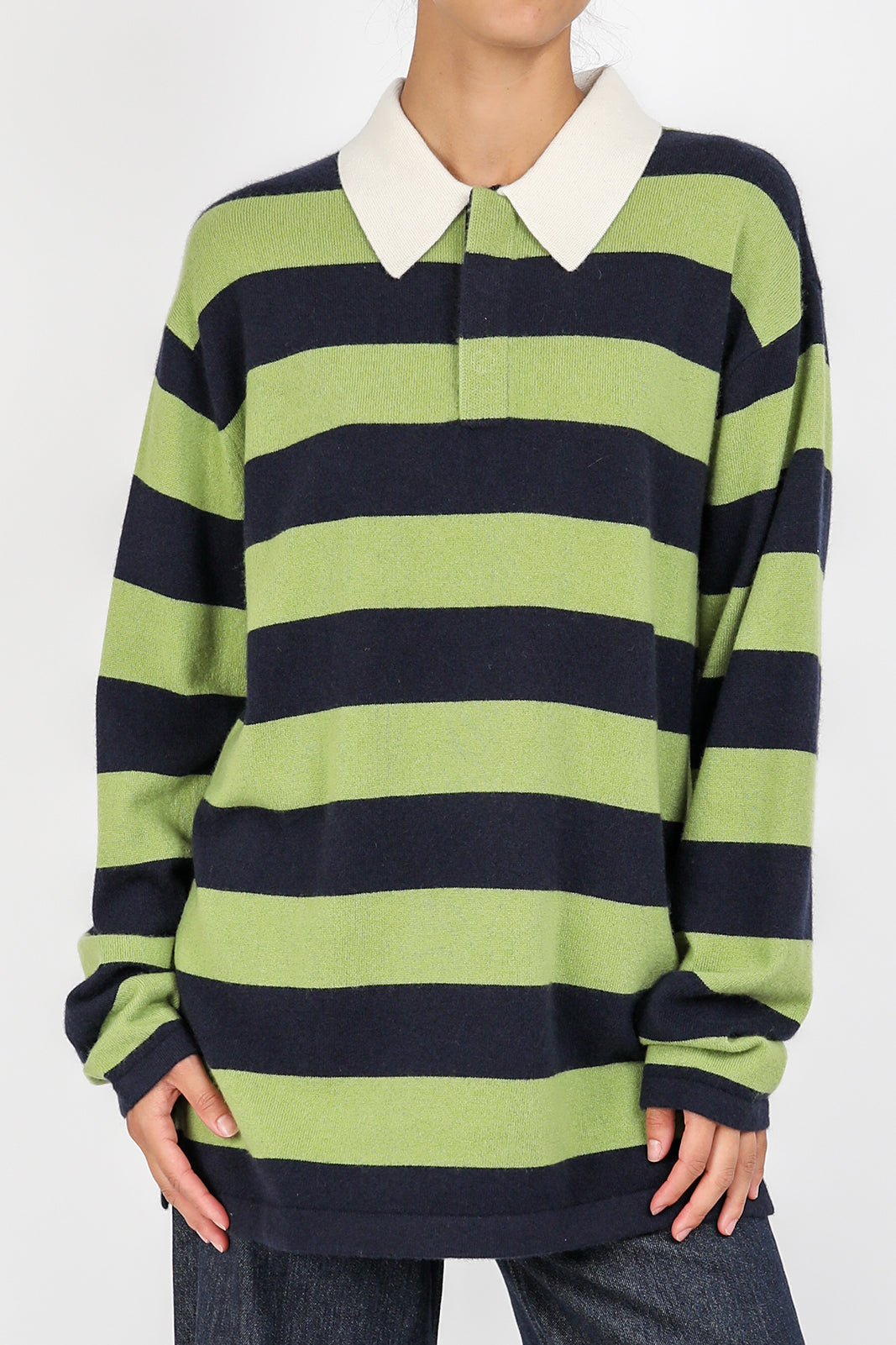 Pullover Striped Rugby in Matcha/Midnight Stripe