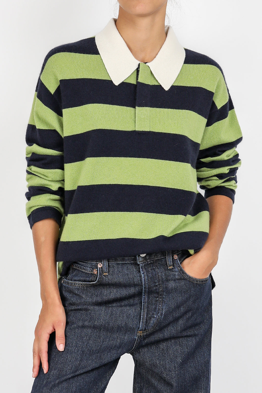 Pullover Striped Rugby in Matcha/Midnight Stripe