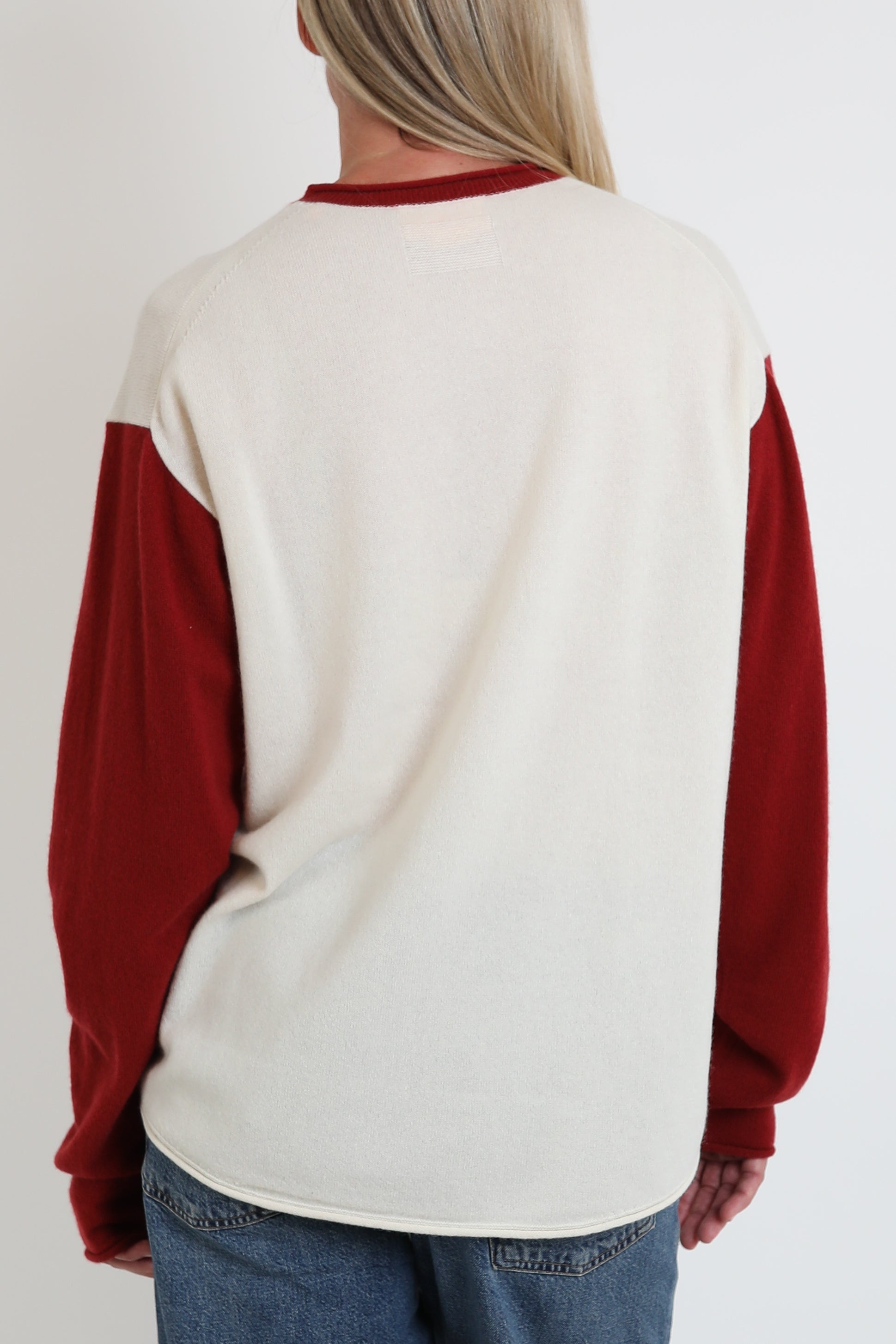 Guest in Residence, Pullover Baseball in Cream/Carmine
