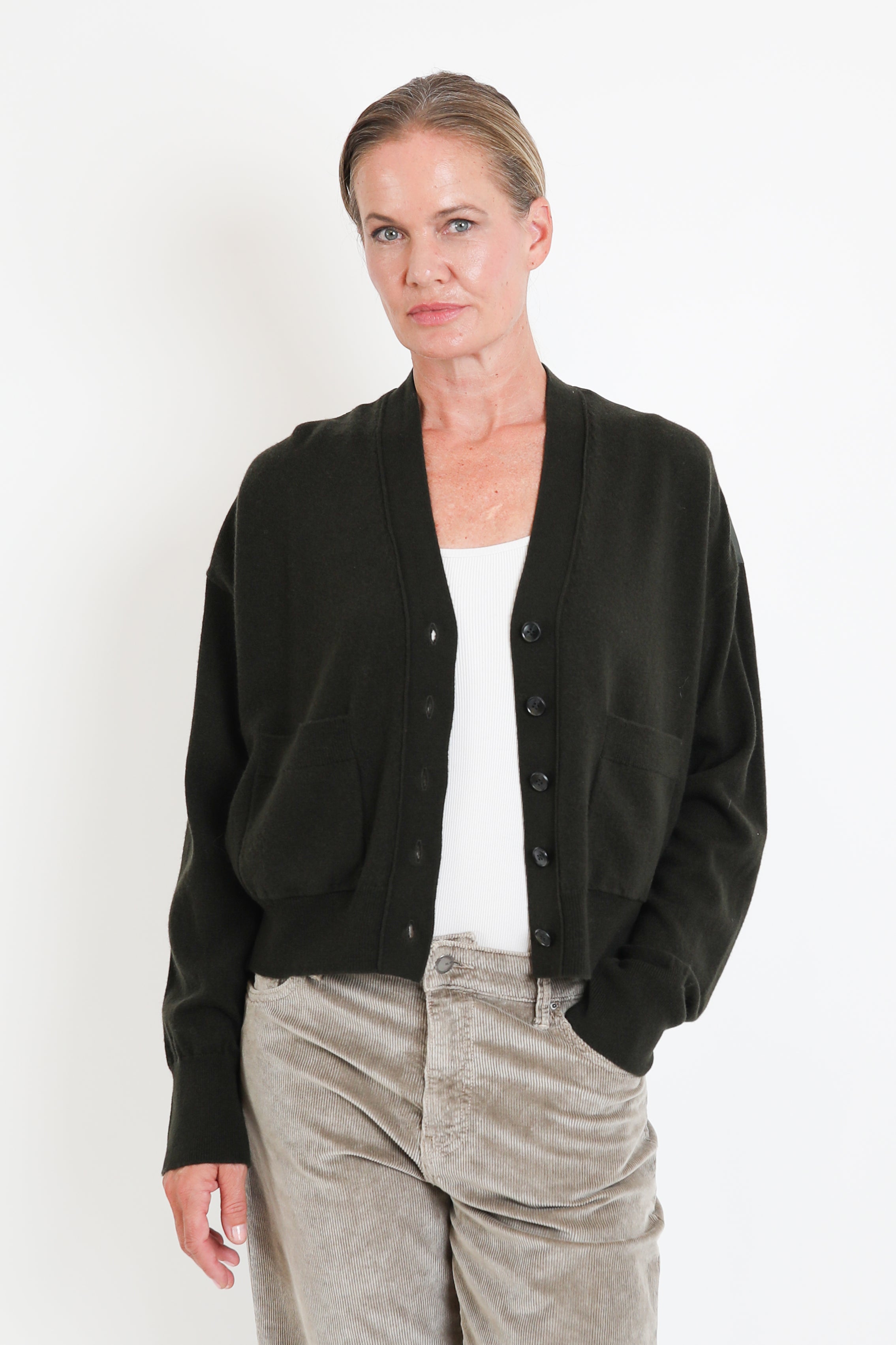 Zenggi, Cardigan Cash Blend Woven Mix in Pine Green
