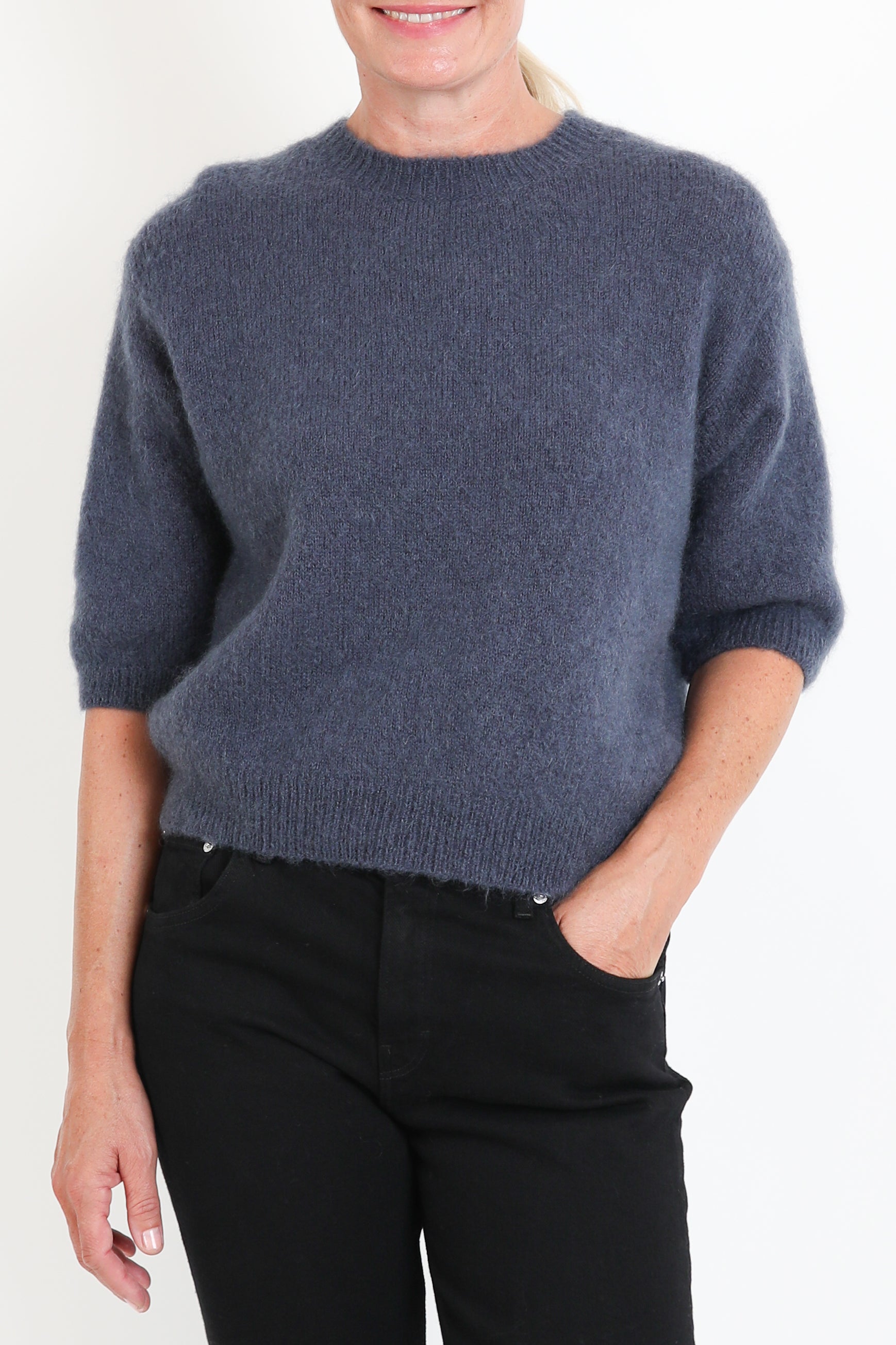 Pomandere, Pullover aus Mohair in Petrol