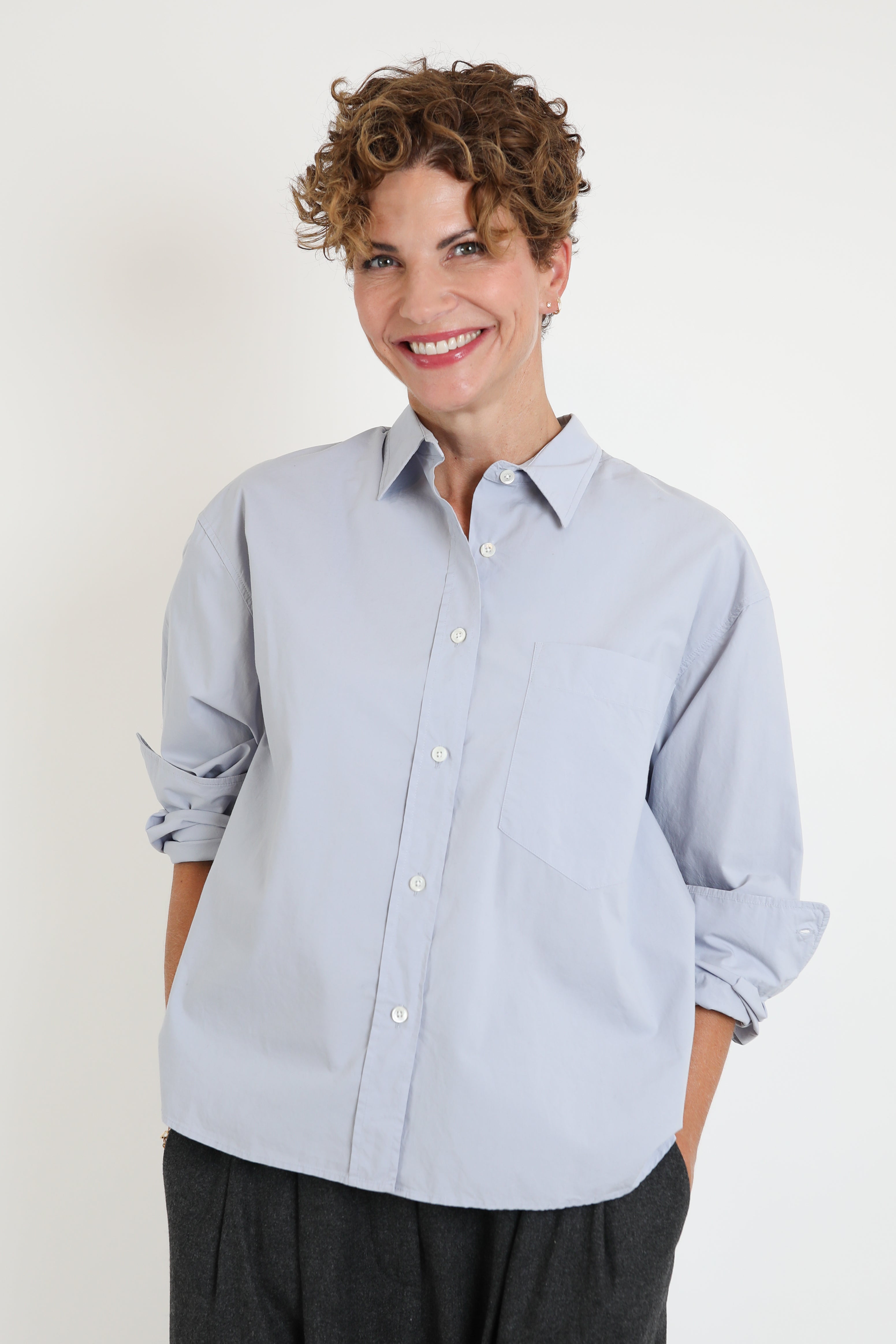 Zenggi, Bluse Cotton Poplin Cropped in Horizon Blue