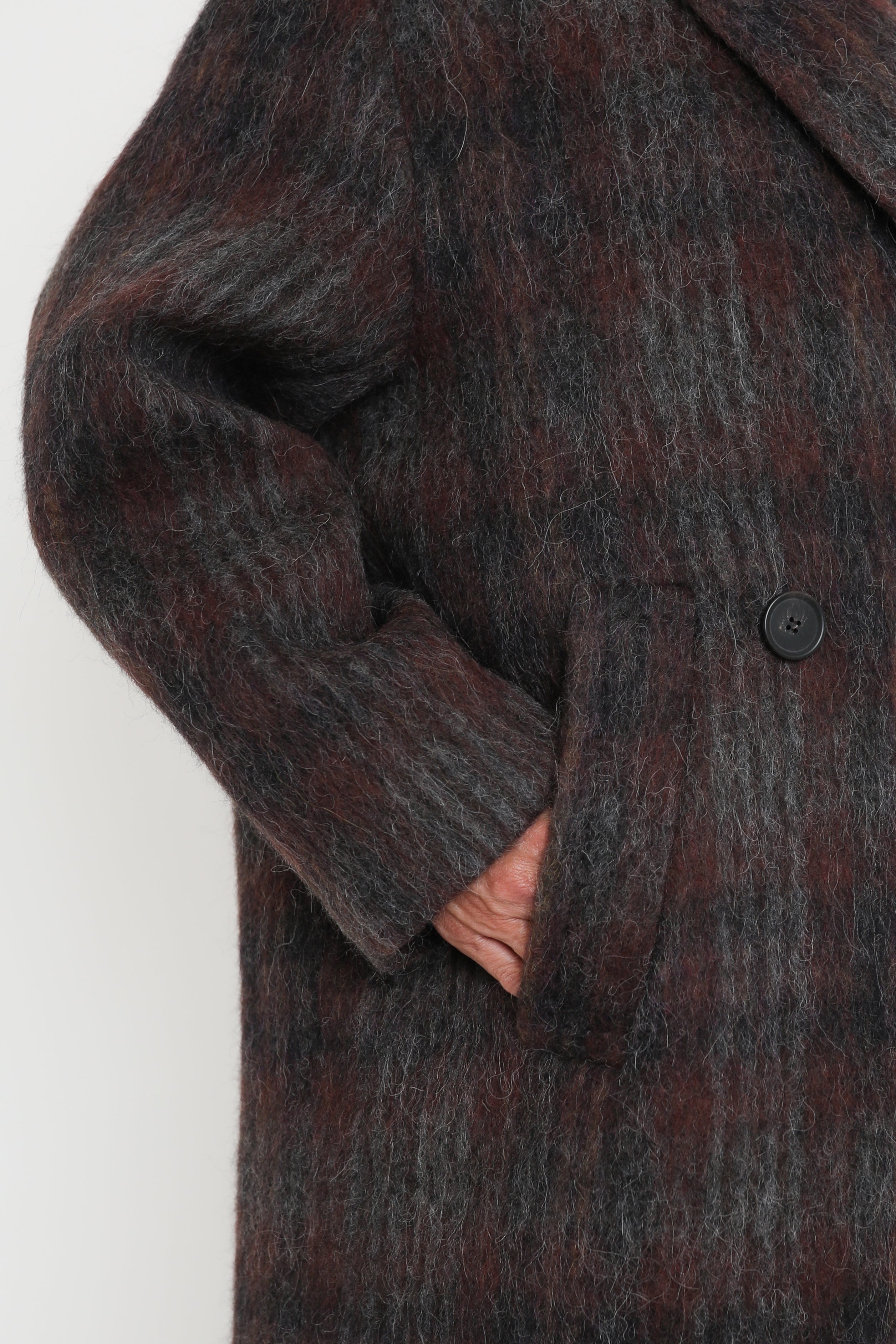 Zenggi, Mantel Wool Check Cocoon in Warm Brown Check