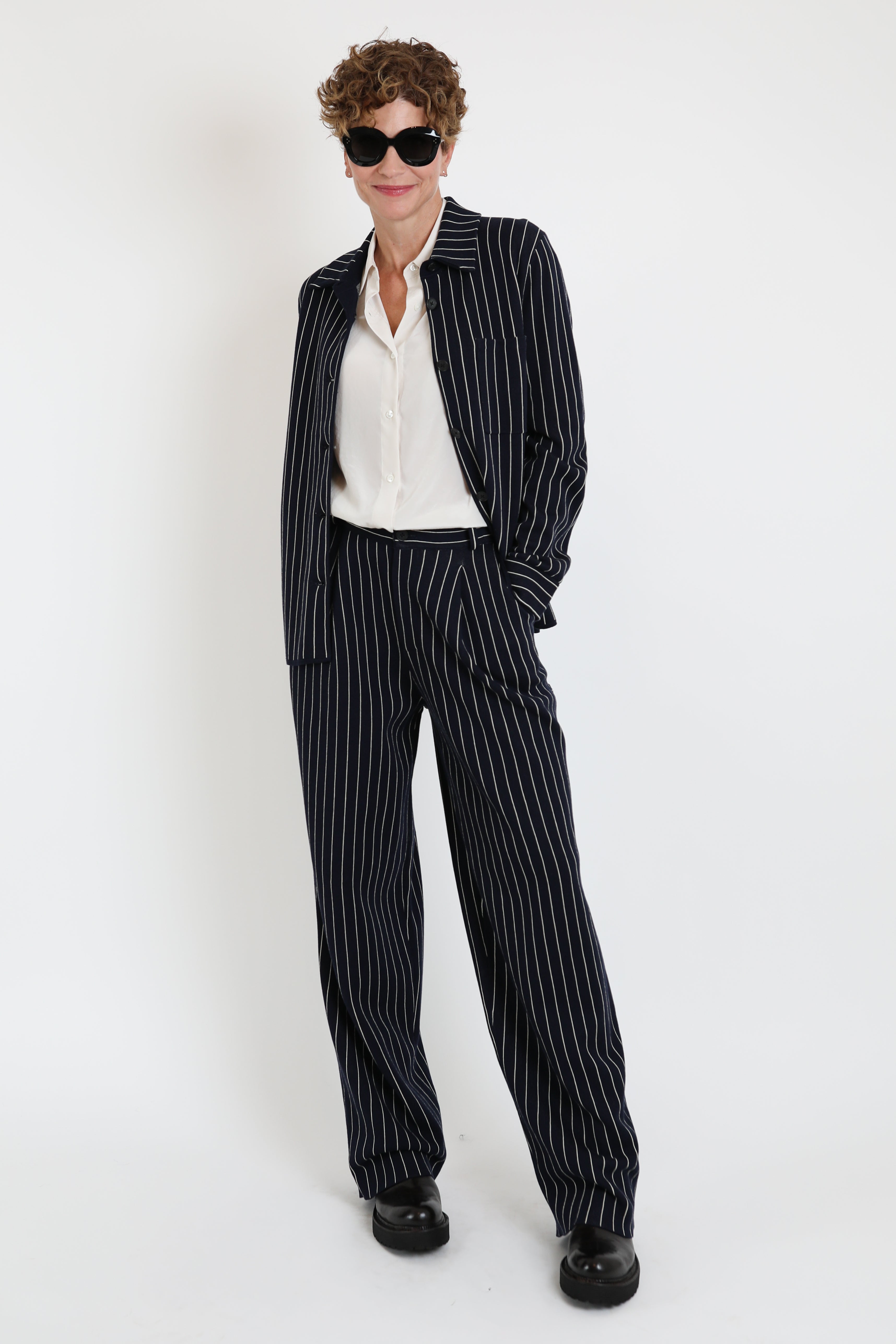 Guest in Residence, Bluse Pinstripe Work in Navy/Butter