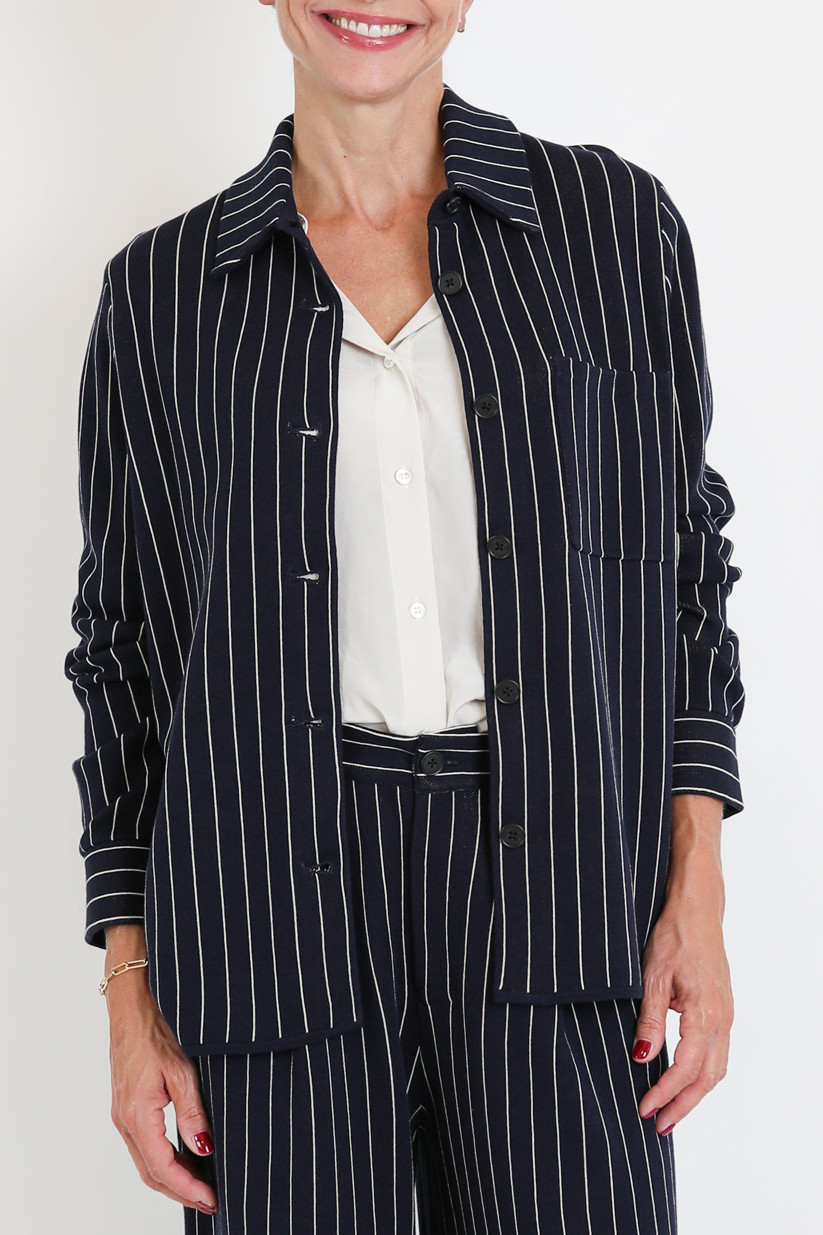 Guest in Residence, Bluse Pinstripe Work in Navy/Butter