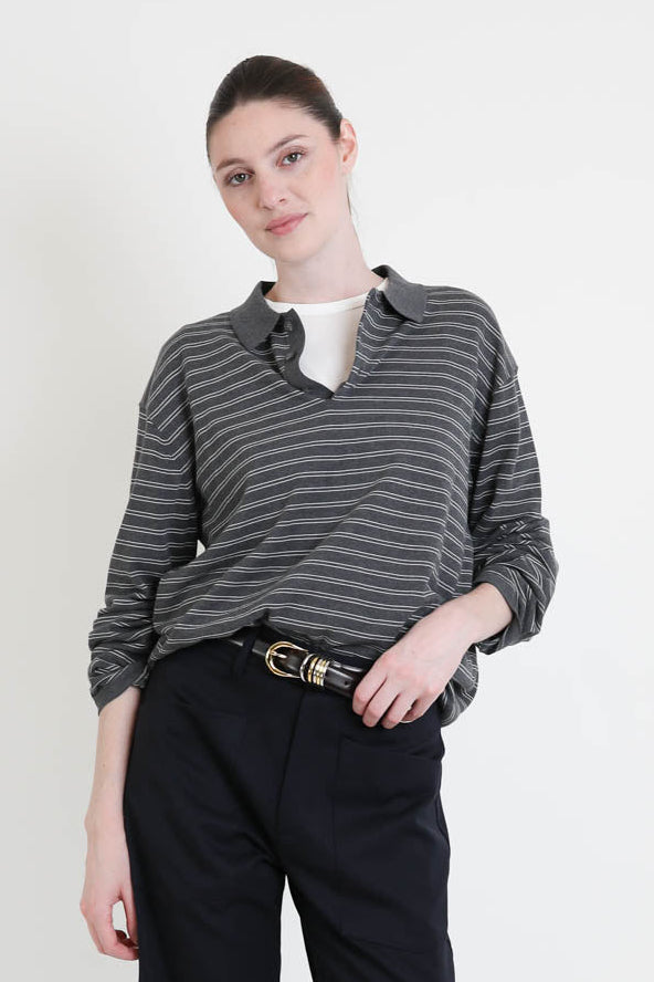 Pullover à rayures anthracite/ivoire