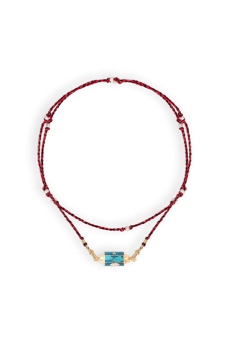 Halskette Locket Lucky Star Clouds in Mauli Black/Red