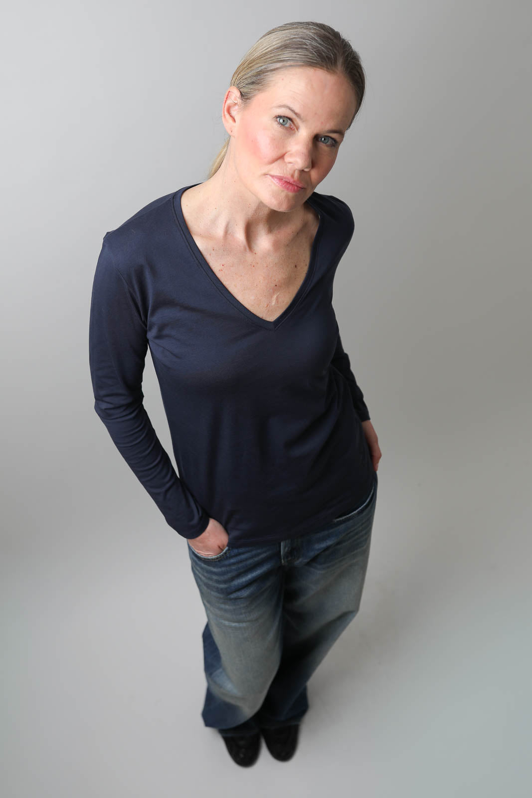 Vestibule Garderobe, Langarm-Shirt V-Neck in Marine