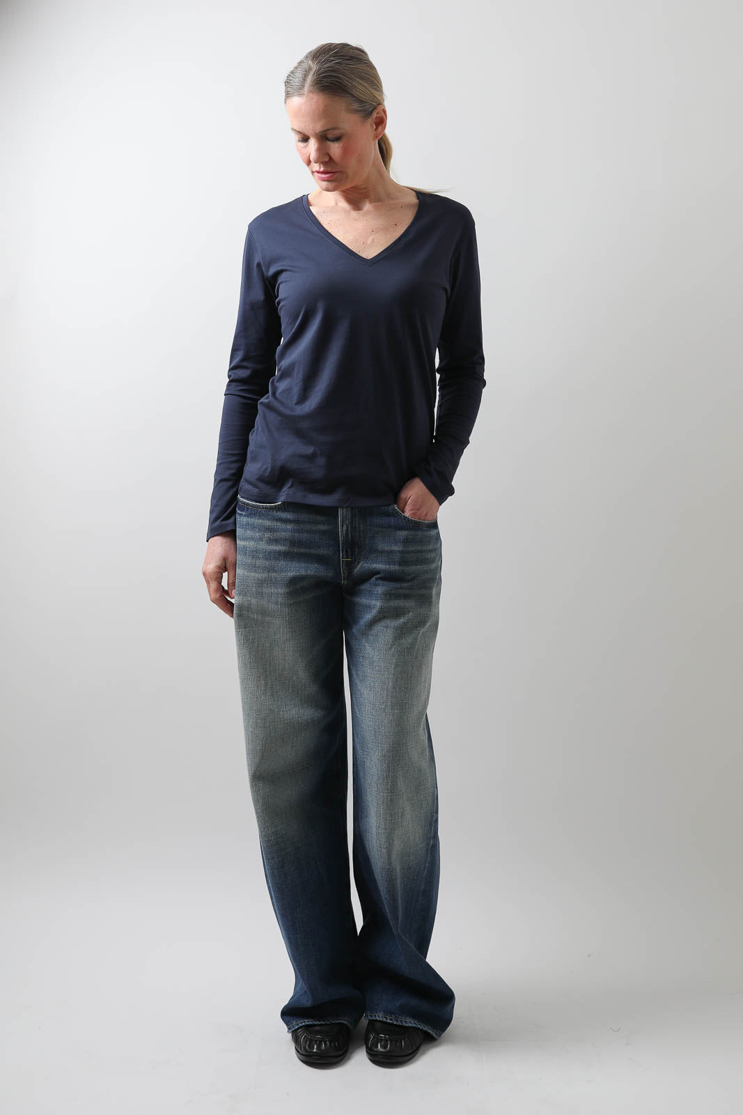 Vestibule Garderobe, Langarm-Shirt V-Neck in Marine