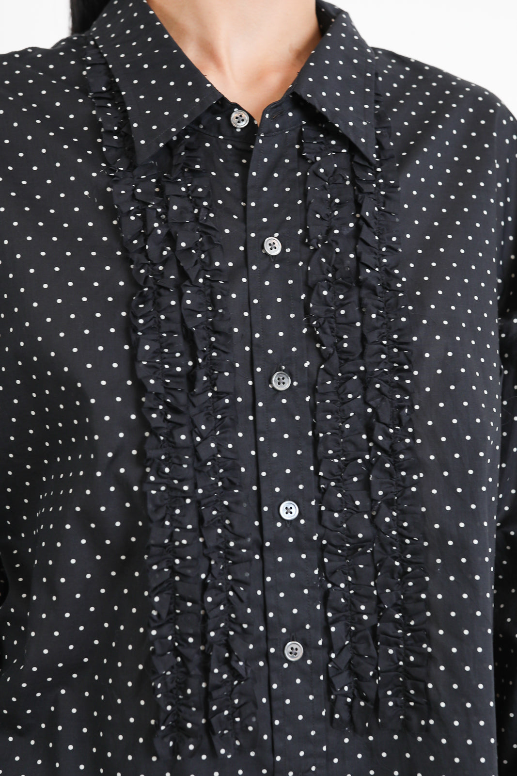 R13, Bluse Shredded Seam in Black and White Polka Dots