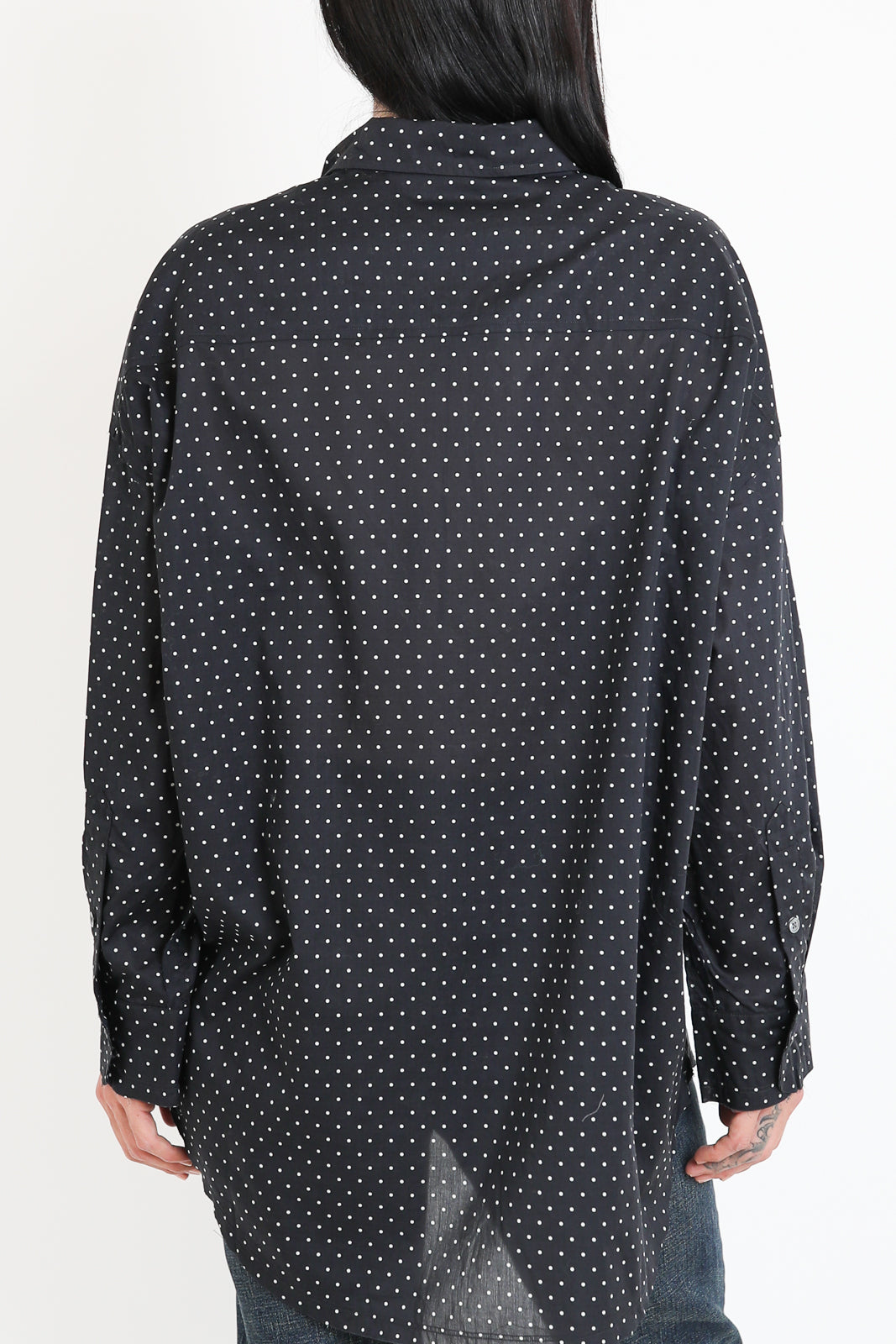 R13, Bluse Shredded Seam in Black and White Polka Dots