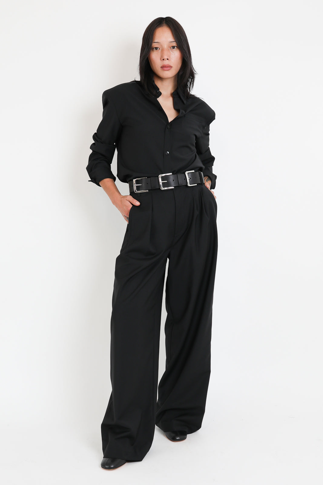 Tibi, Bluse Tropical Wool in Schwarz