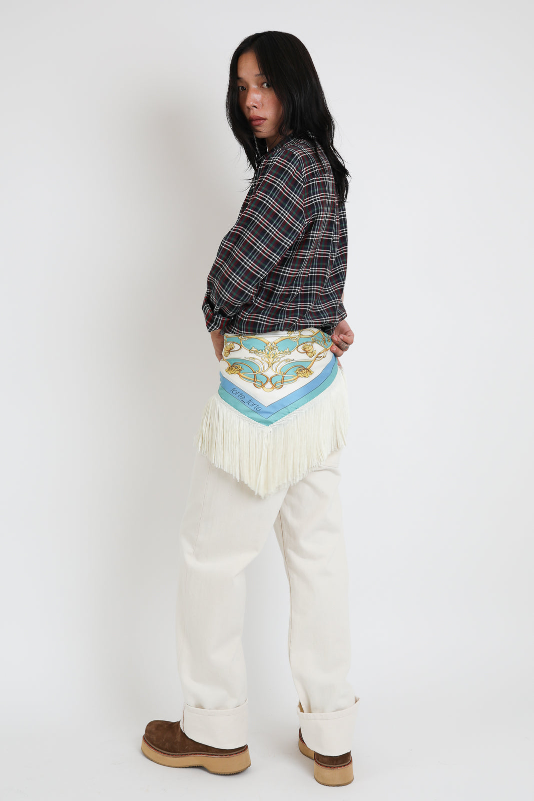 Forte-Forte, Bluse Tartan in Light Royal