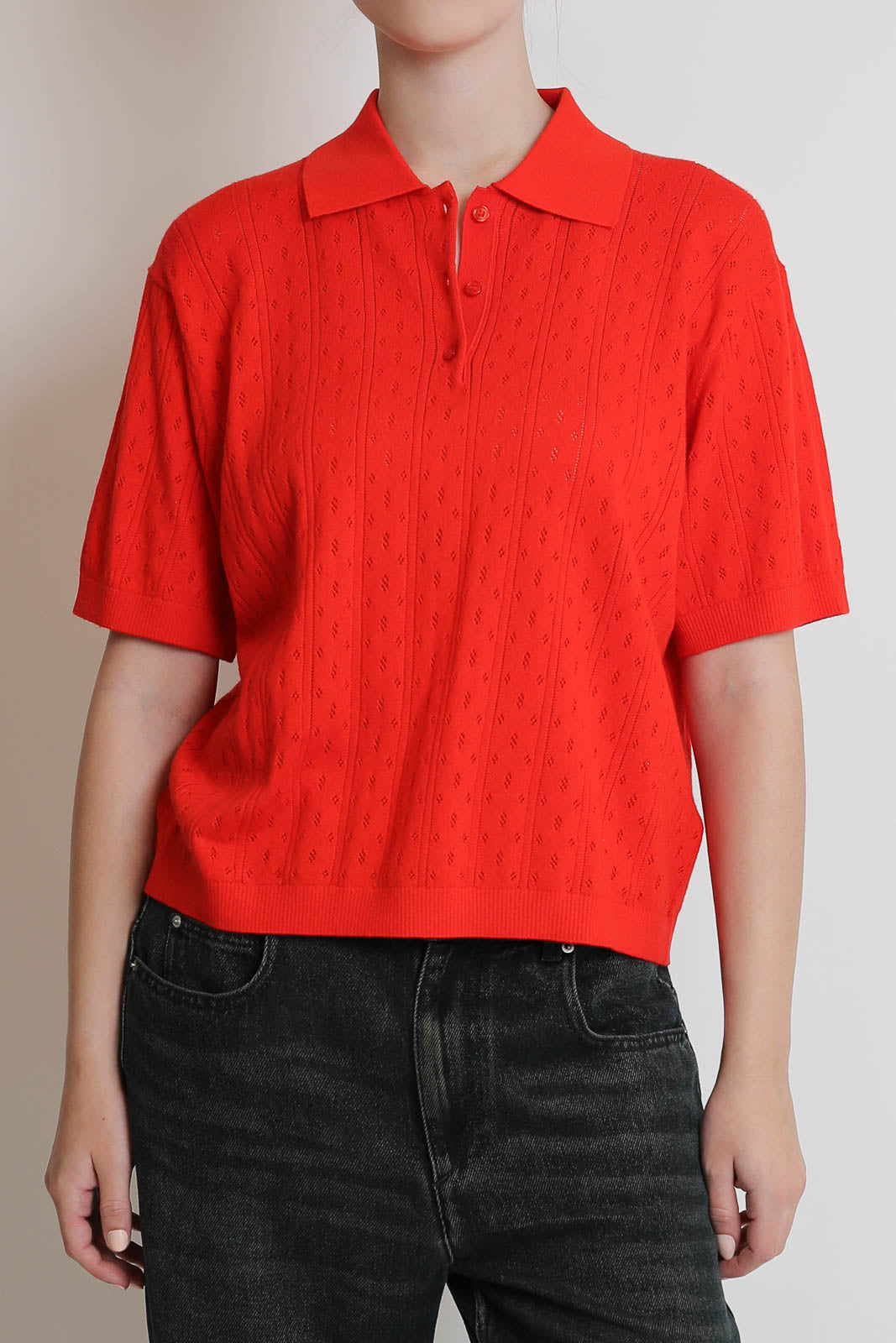 Soft Goat, Top Pointelle Pique in Tomato