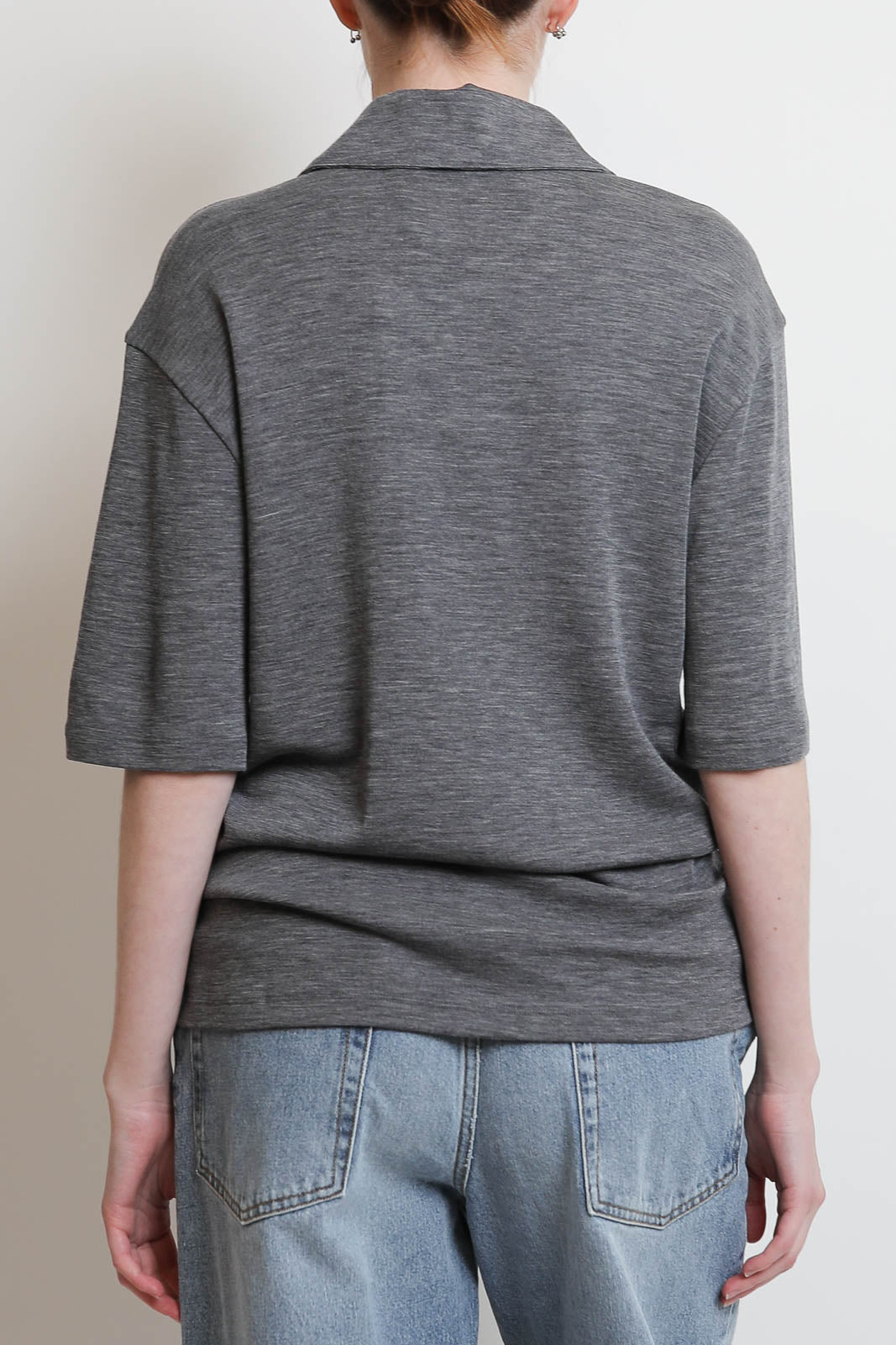 Rohe, T-Shirt Merino Polo in Mid Grey Melange