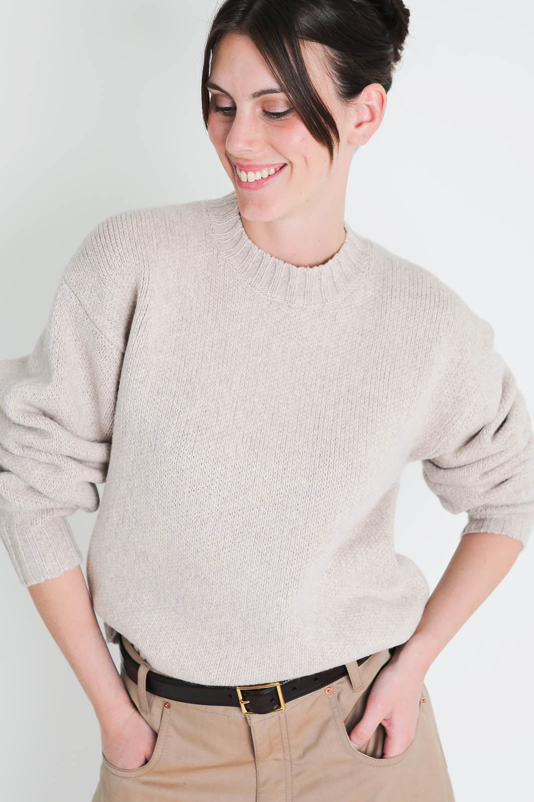 6397, Pullover High Crew in Natural