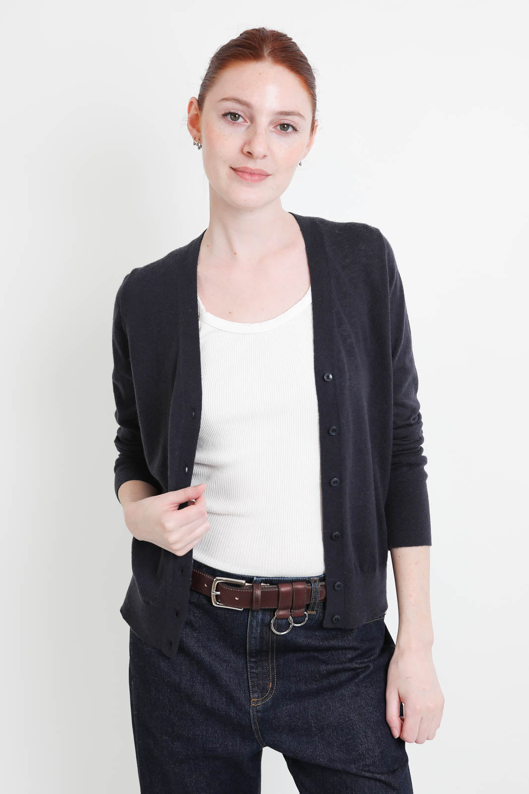 Tibi, Cardigan Shrunken in Navy