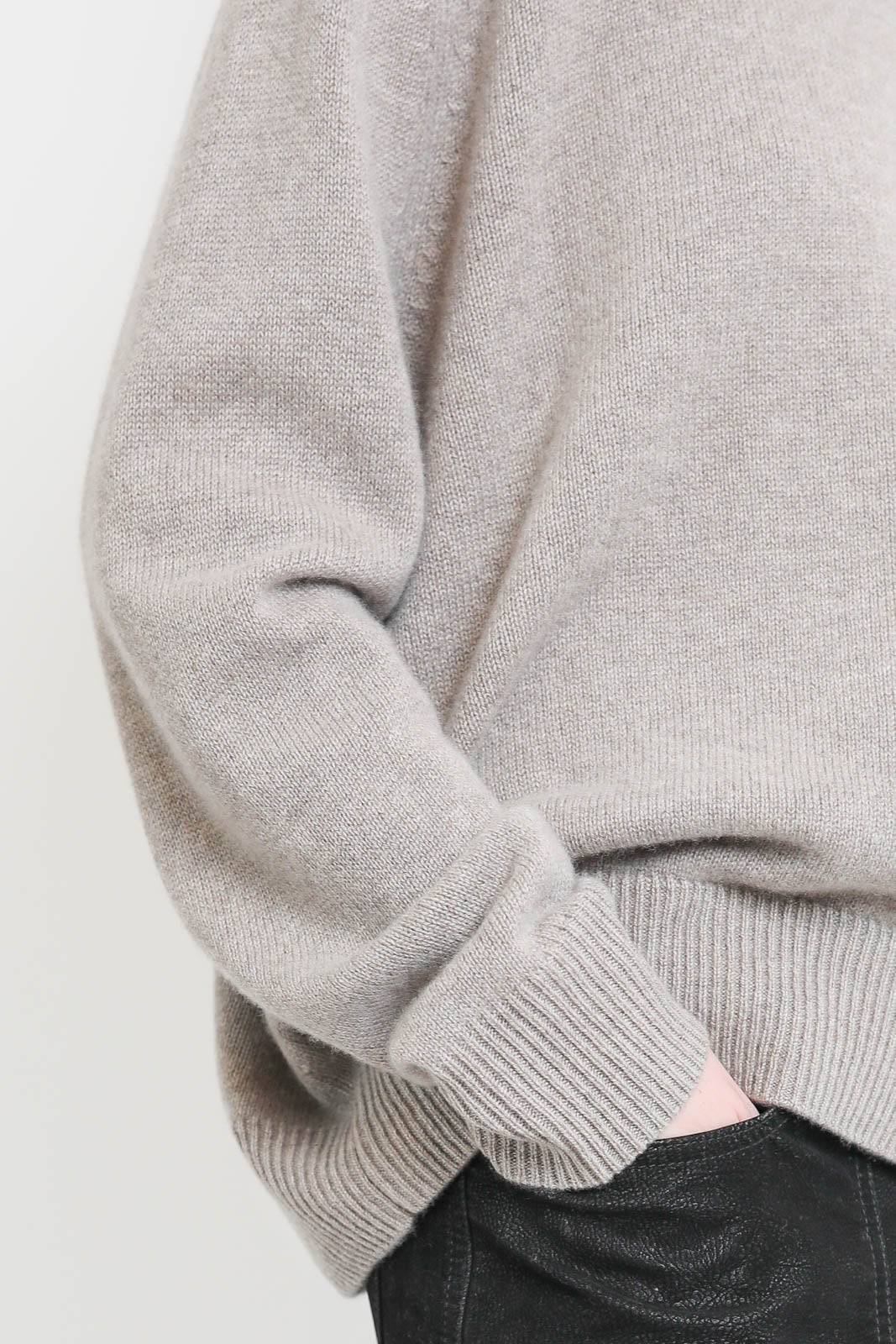 Soft Goat Pullover Boyfriend Crewneck in Greige