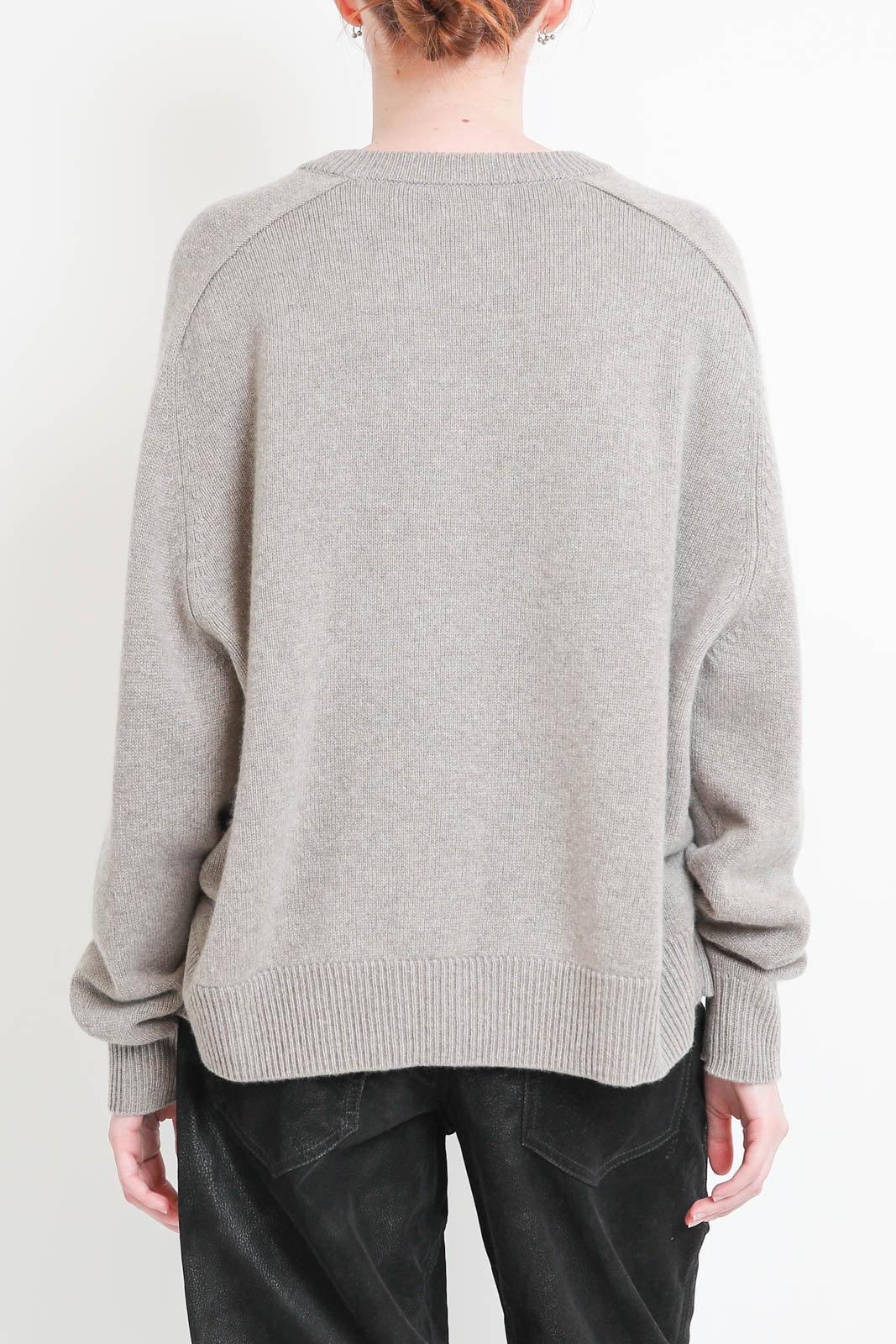 Soft Goat Pullover Boyfriend Crewneck in Greige
